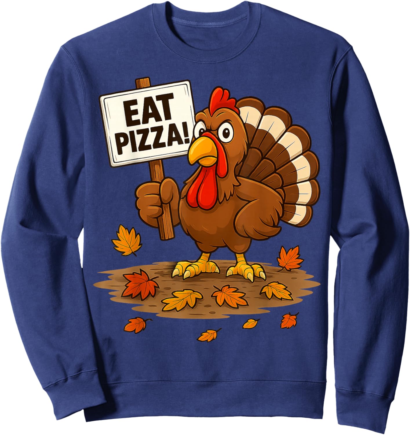 Funny Turkey Eat Pizza Thanksgiving Gifts Women Kid Sweatshirt - Sweatshirt | Navy