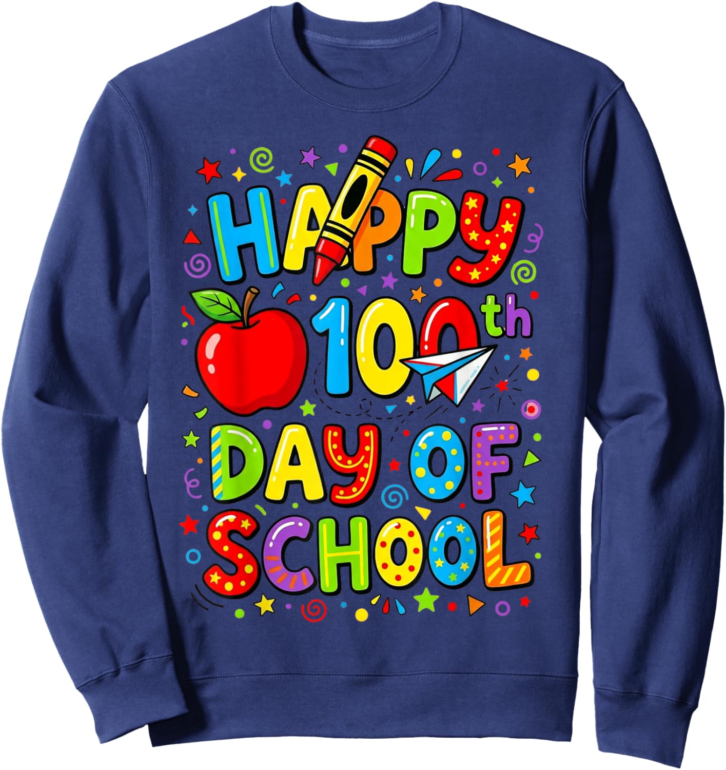 Happy 100th Day of School Cute for Kids Students Teachers Sweatshirt - Sweatshirt | Navy