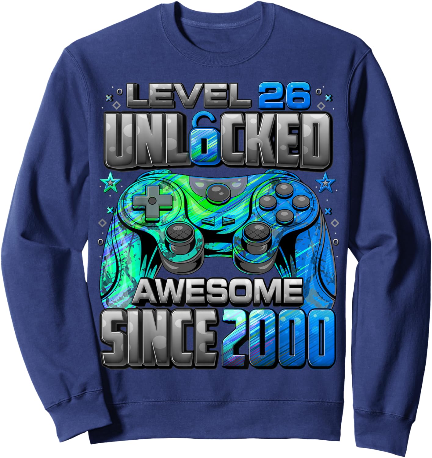 Level 26 Unlocked Awesome Since 2000 26th Birthday Gaming Sweatshirt - Sweatshirt | Navy