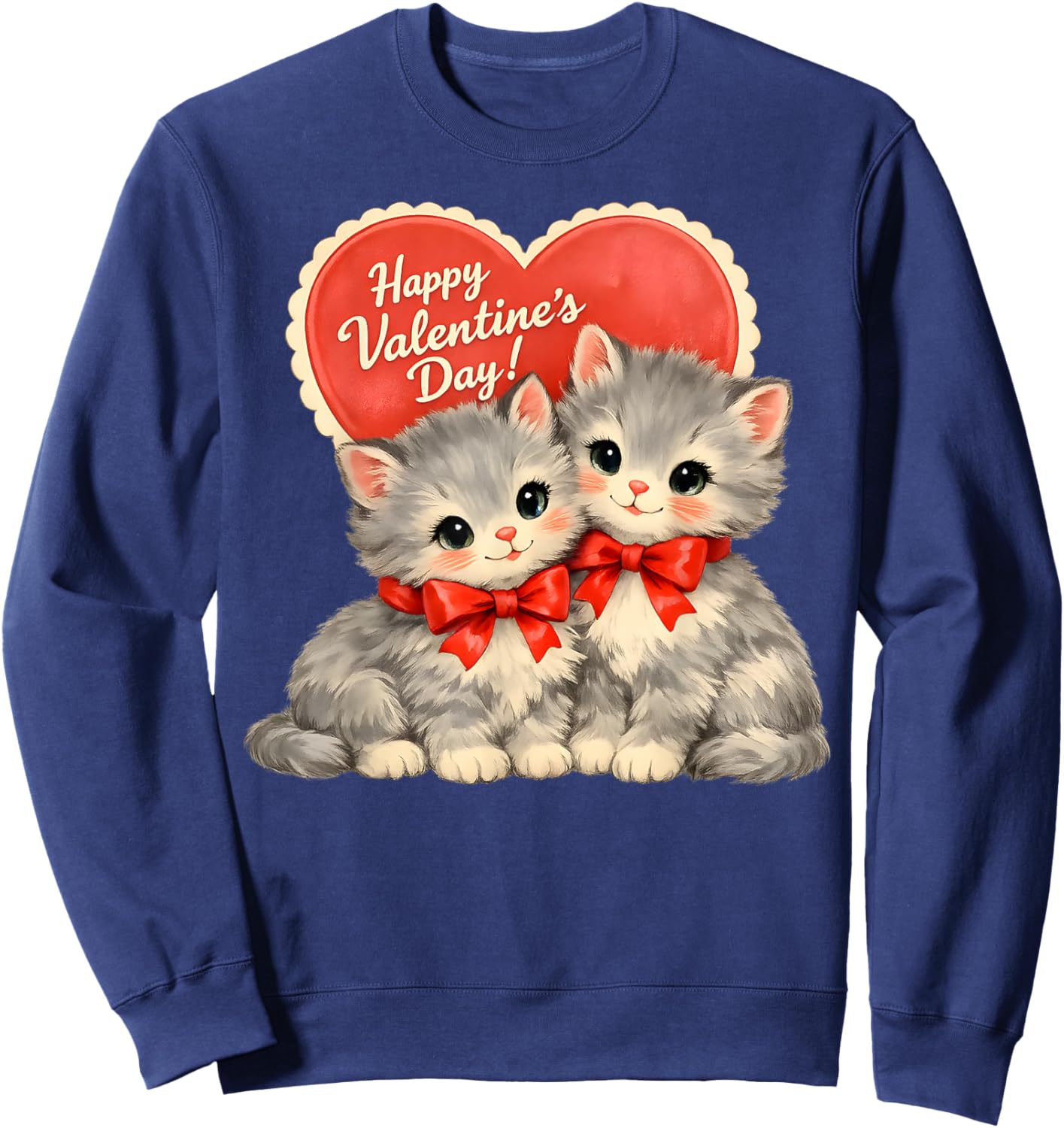 Vintage Valentine Kittens Retro Cute Cat Sweatshirt - Sweatshirt | Navy