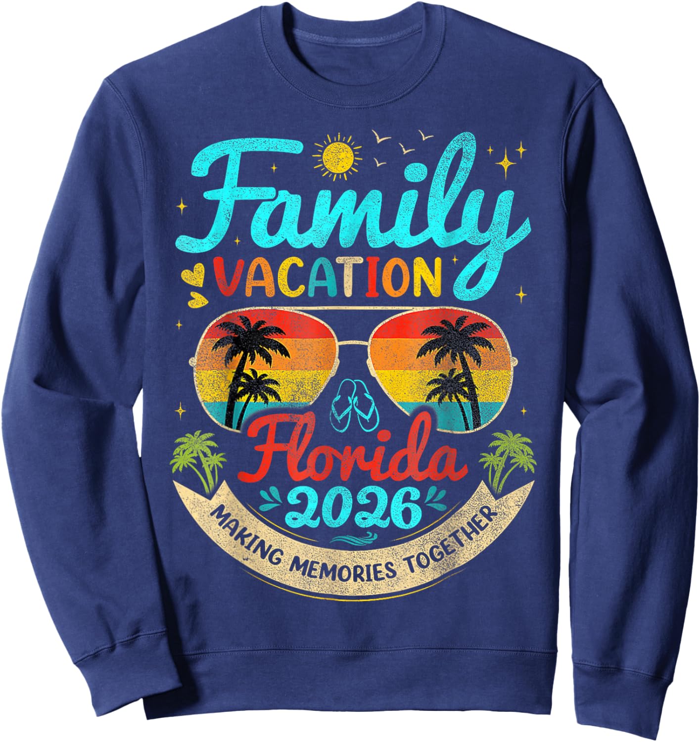 Vintage Family Vacation Florida 2026 Florida Group Sweatshirt - Sweatshirt | Navy