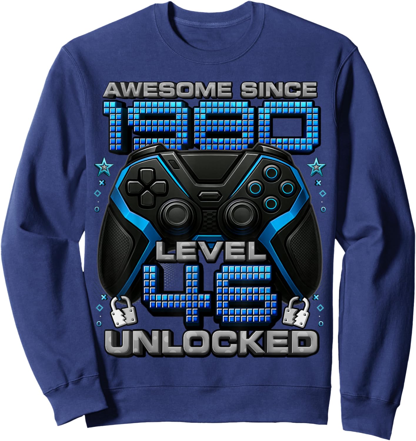 Level 46 Unlocked Awesome Since 1980 46th Birthday Gaming Sweatshirt - Sweatshirt | Navy