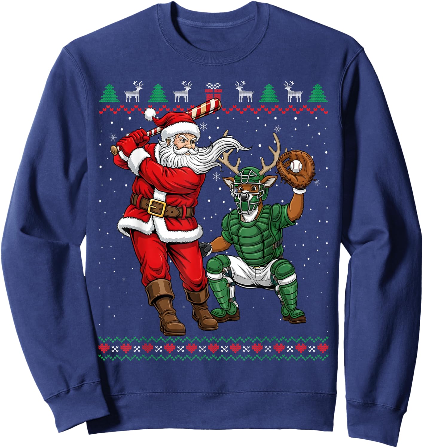 Funny Christmas Santa Baseball Ugly Sweater Sweatshirt - Sweatshirt | Navy