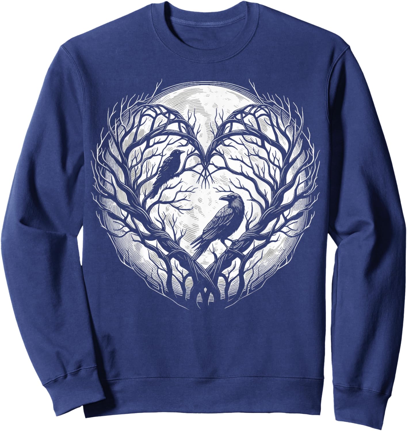 Raven Crow Heart Tree Gothic Nature Sweatshirt - Sweatshirt | Navy