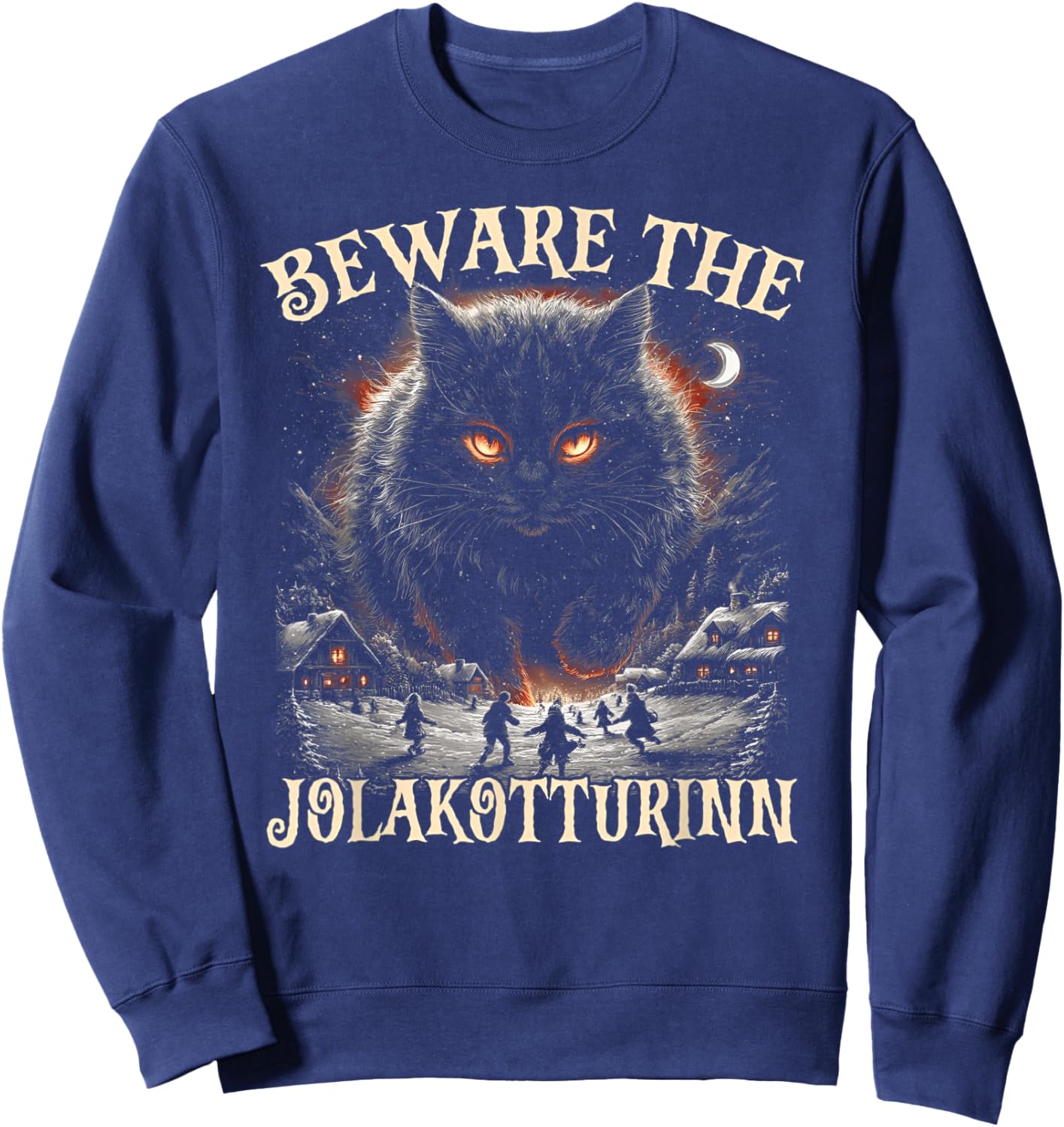 Beware The Jólakötturinn Funny Yule Cat Christmas Sweatshirt - Sweatshirt | Navy