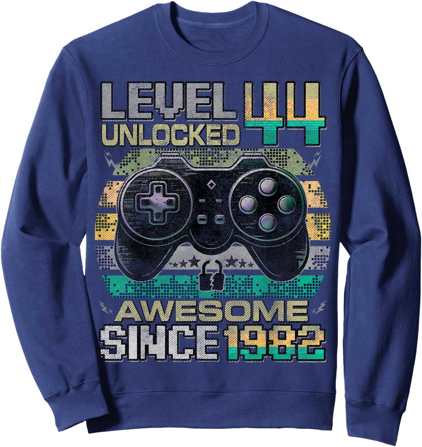 Level 44 Unlocked Awesome Since 1982 44th Birthday Gaming Sweatshirt - Sweatshirt | Navy