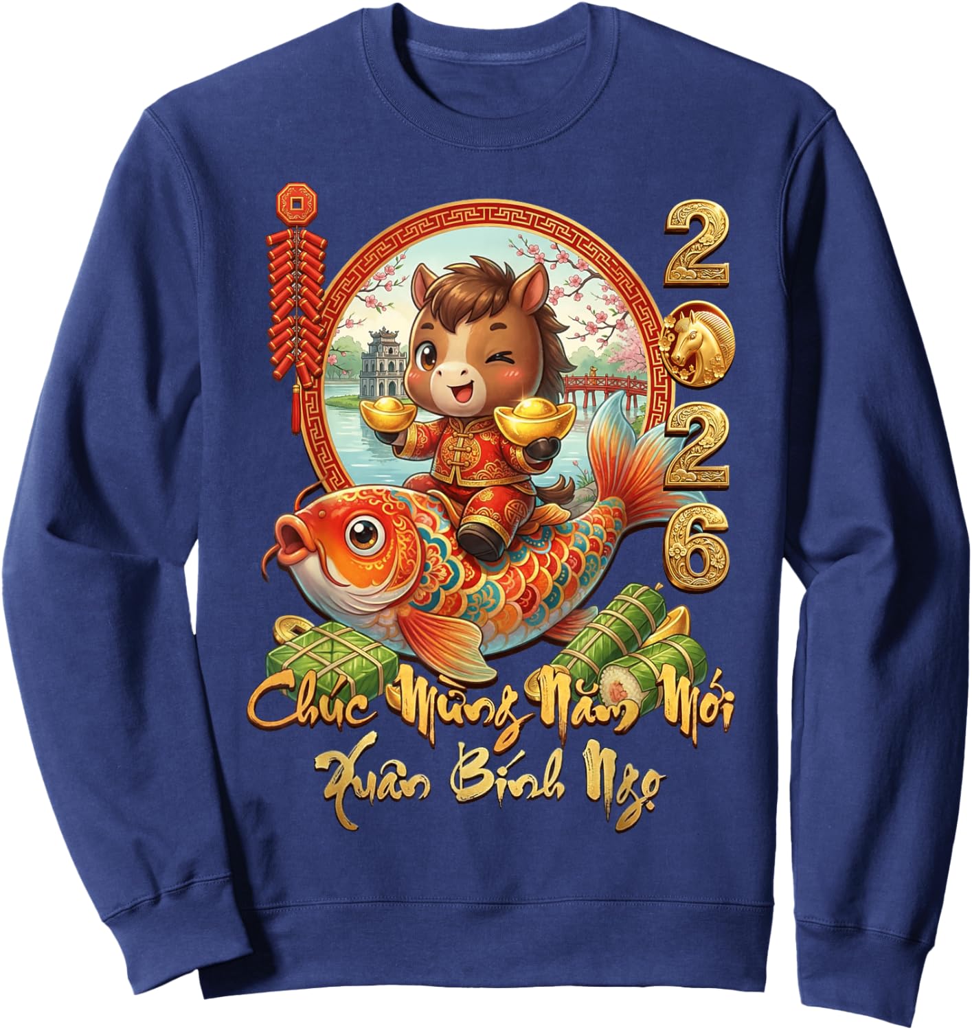 Chuc Mung NAM Moi 2026 Xuan Binh NGO Year of The Horse Sweatshirt - Sweatshirt | Navy