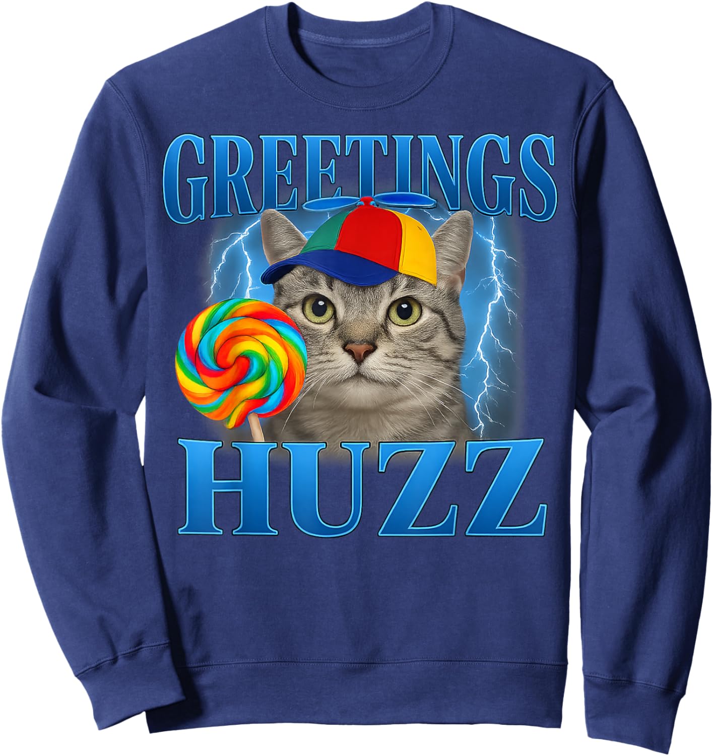 Greetings Huzz Funny Cat Meme Design Gifts Women Kid Sweatshirt - Sweatshirt | Navy