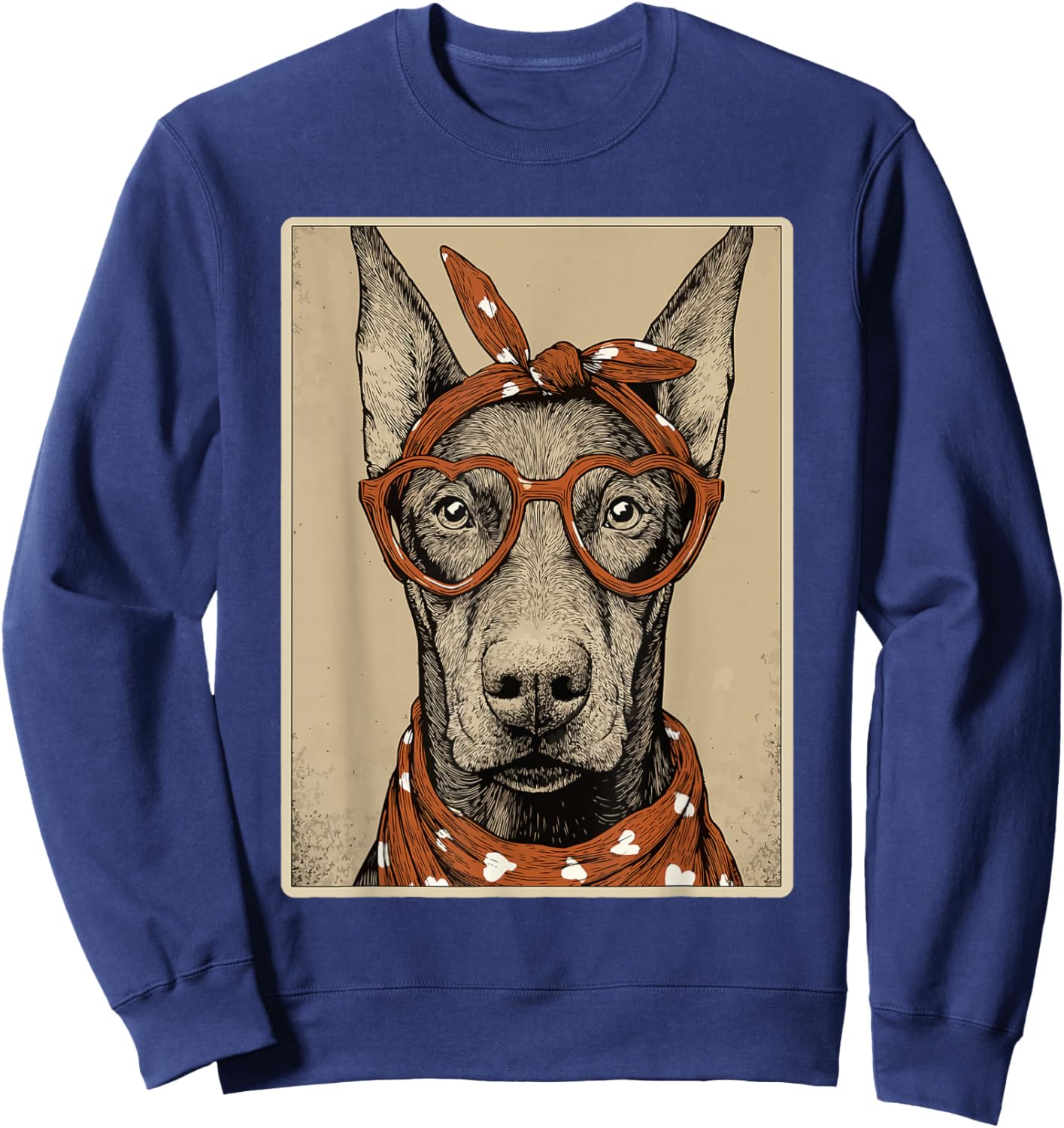 Cute Doberman with Hearts Glasses Valentines Dog Coquette Sweatshirt - Sweatshirt | Navy