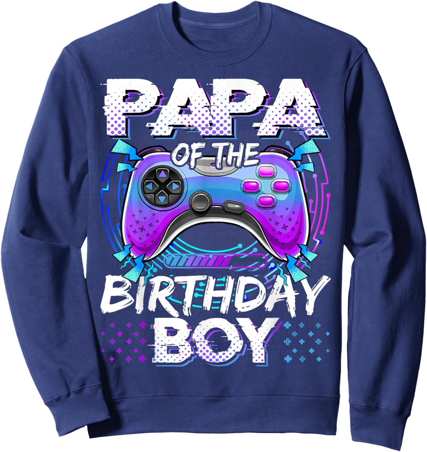 Papa of The Birthday Boy Video Game Controller Matching Sweatshirt - Sweatshirt | Navy