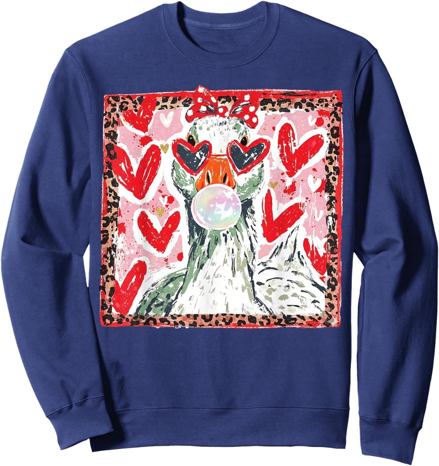 Cute Goose Valentine Bubble Gum Love Sweatshirt - Sweatshirt | Navy