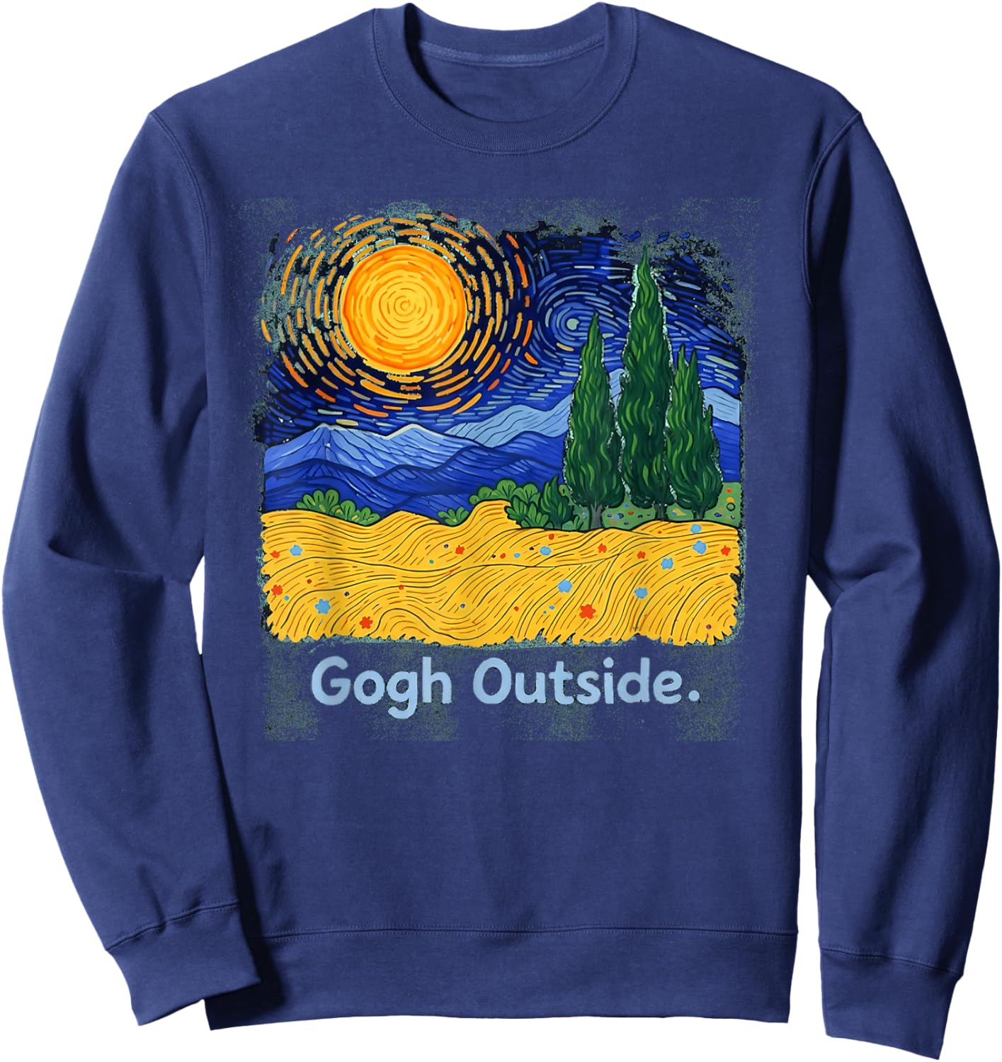 Gogh Outside Starry Night Nature Lover Inspirational Artist Sweatshirt - Sweatshirt | Navy
