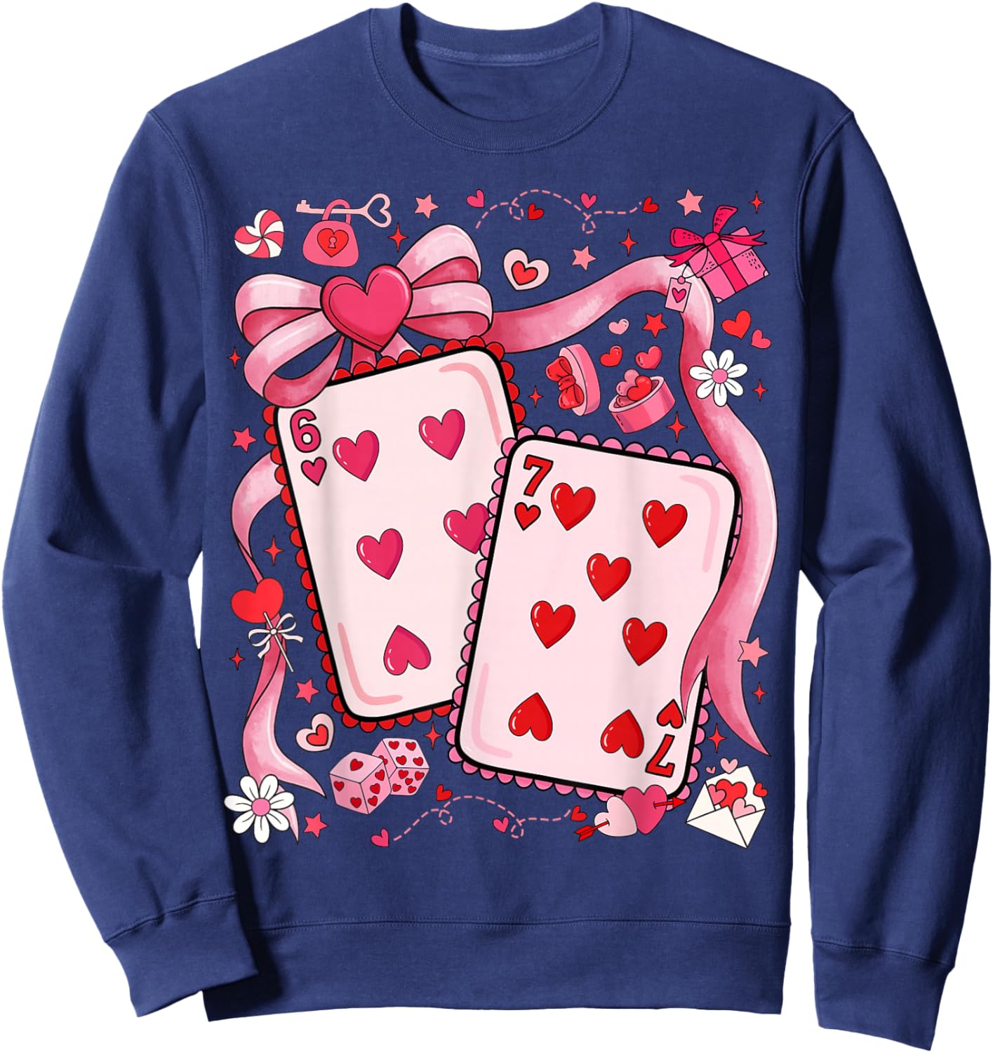 Playing Cards Valentine 67 Coquette Bow Couple Matching Girl Sweatshirt - Sweatshirt | Navy