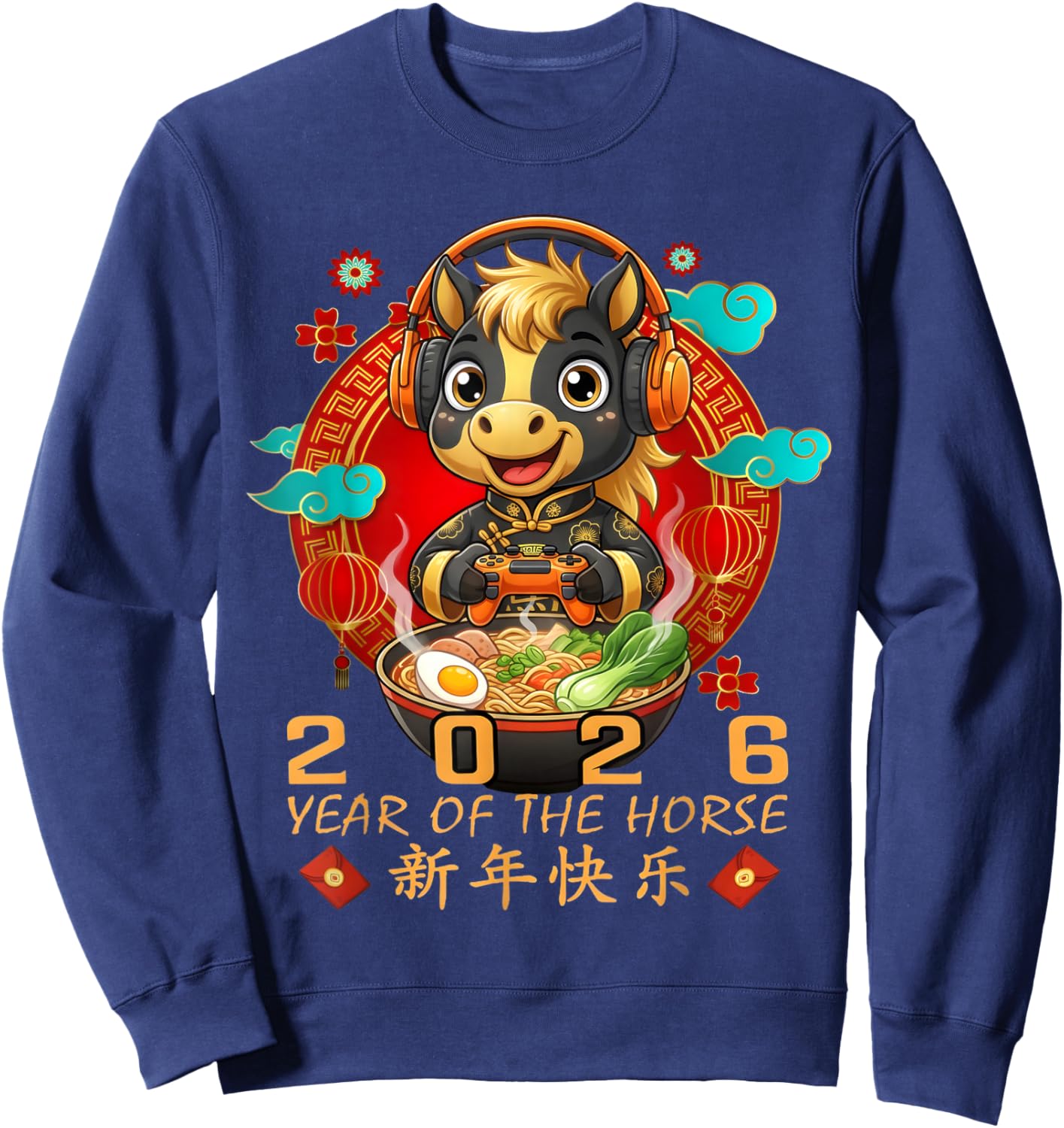 Year of The Horse 2026 Chinese New Year Gamer Horse for Kids Sweatshirt - Sweatshirt | Navy
