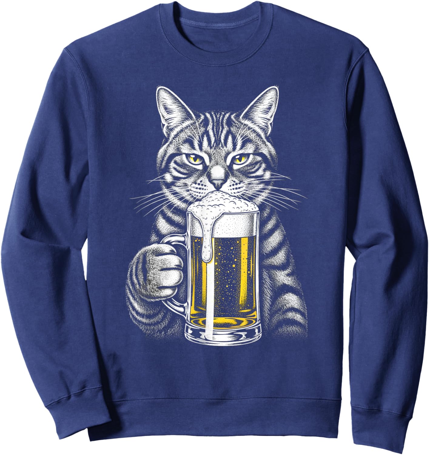 Cat Beer Y2ks Vintage 90s Funny Cats Meme Fun Kitty Drunk Sweatshirt - Sweatshirt | Navy