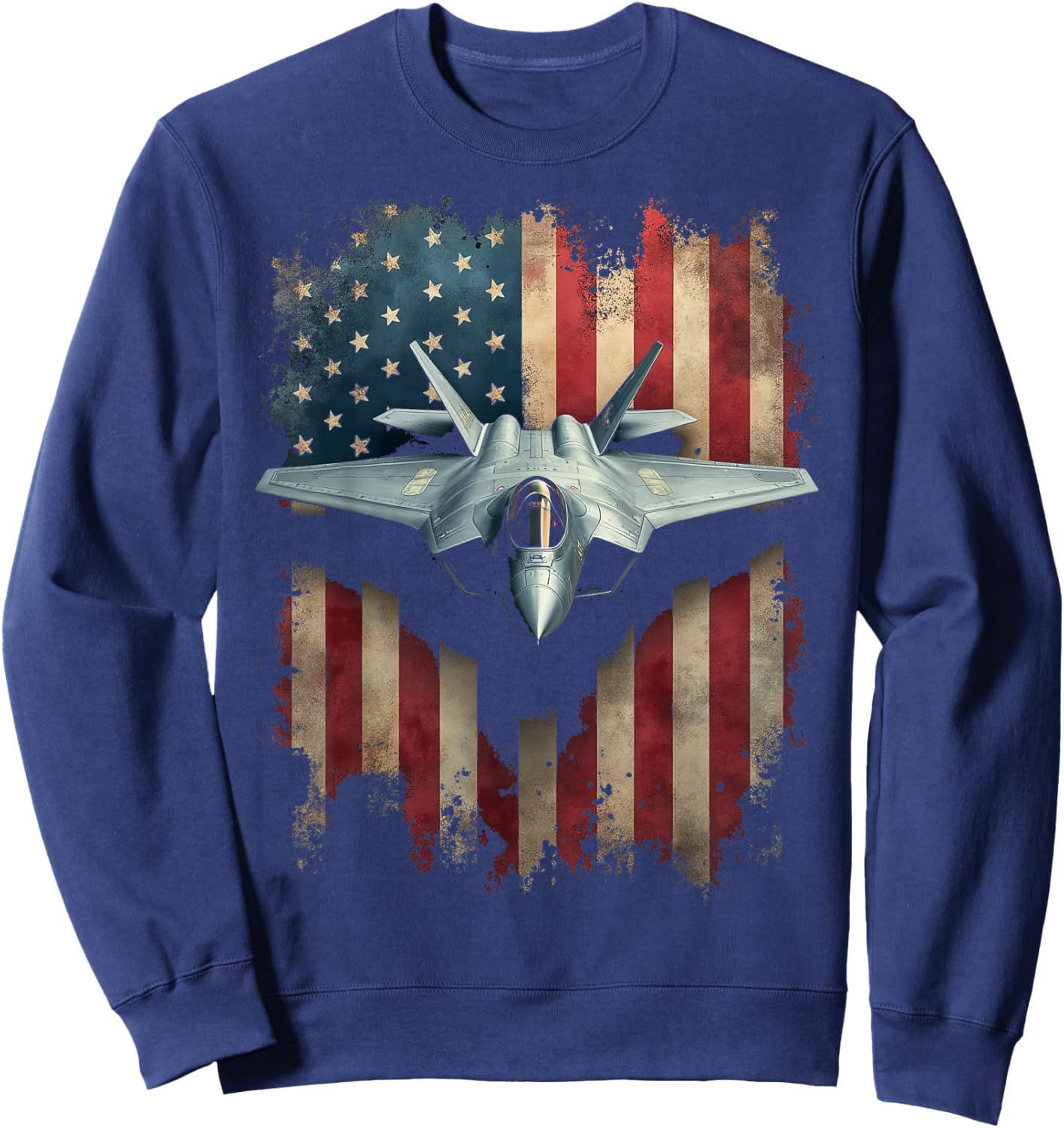 Rugged Patriotic Fighter Jet Sweatshirt - Sweatshirt | Navy