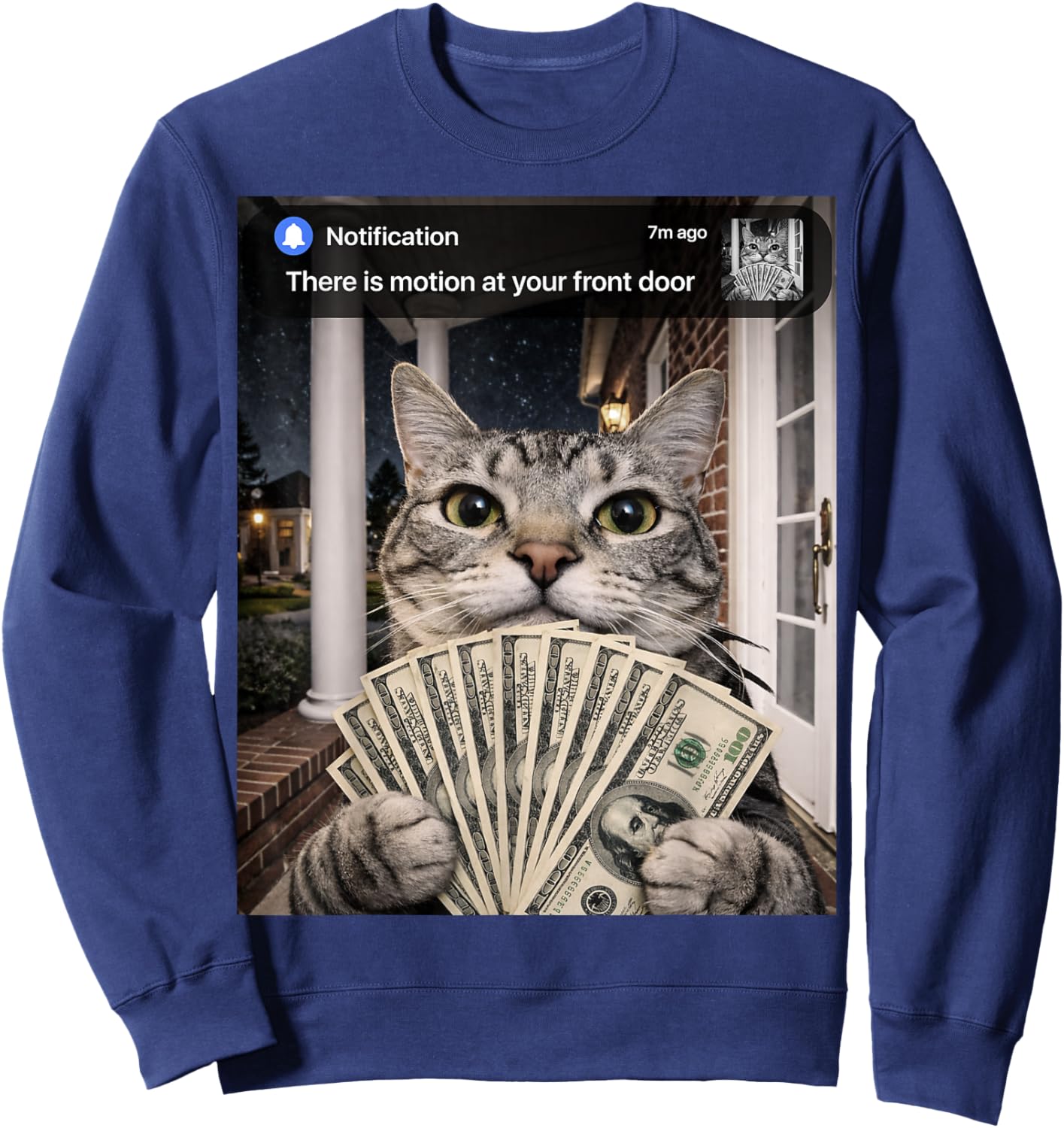 There is Motion at Your Front Door Funny Cat Motion Meme Sweatshirt - Sweatshirt | Navy