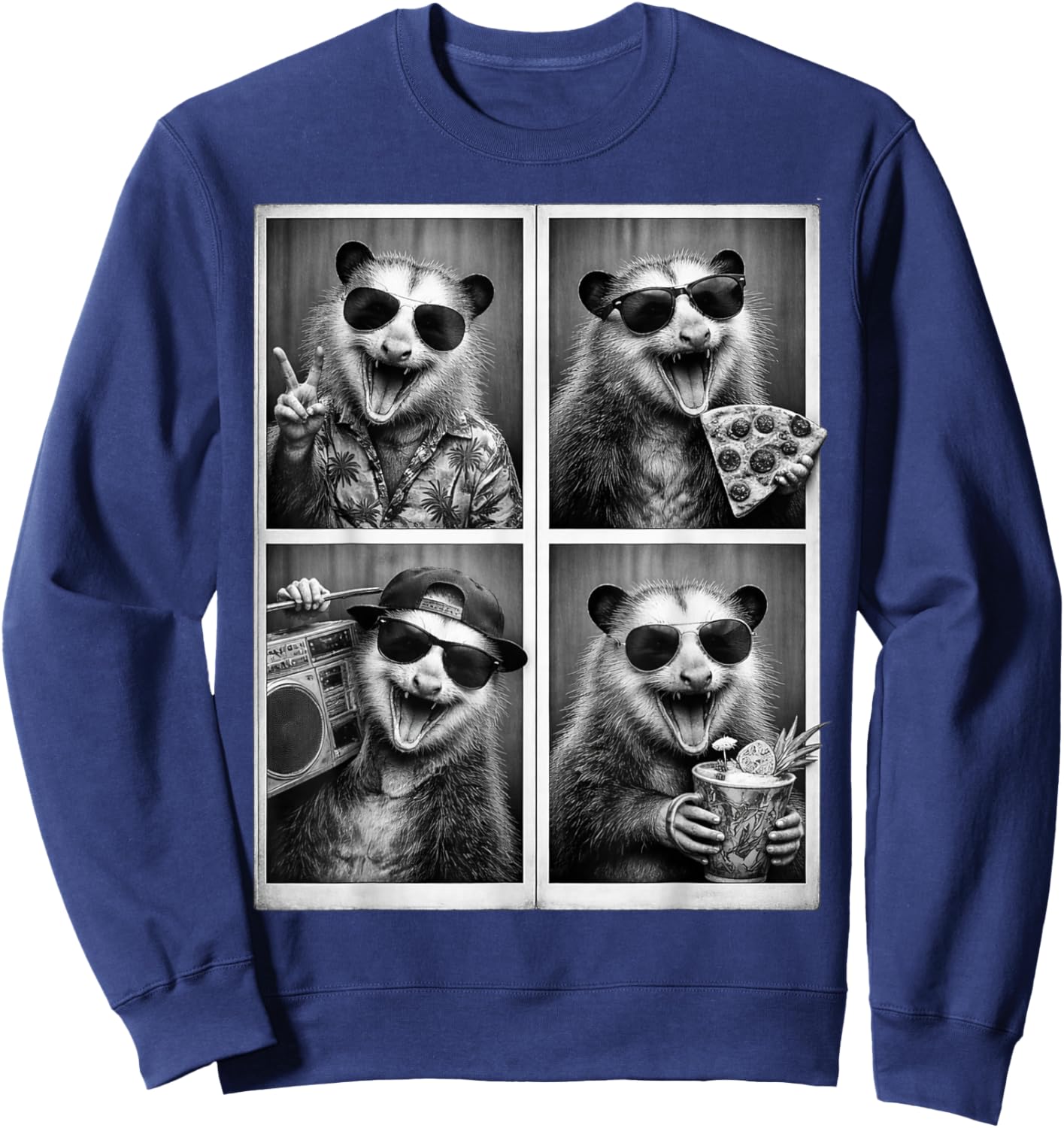 Funny Opossum Sunglasses Possum Selfie Meme Sweatshirt - Sweatshirt | Navy
