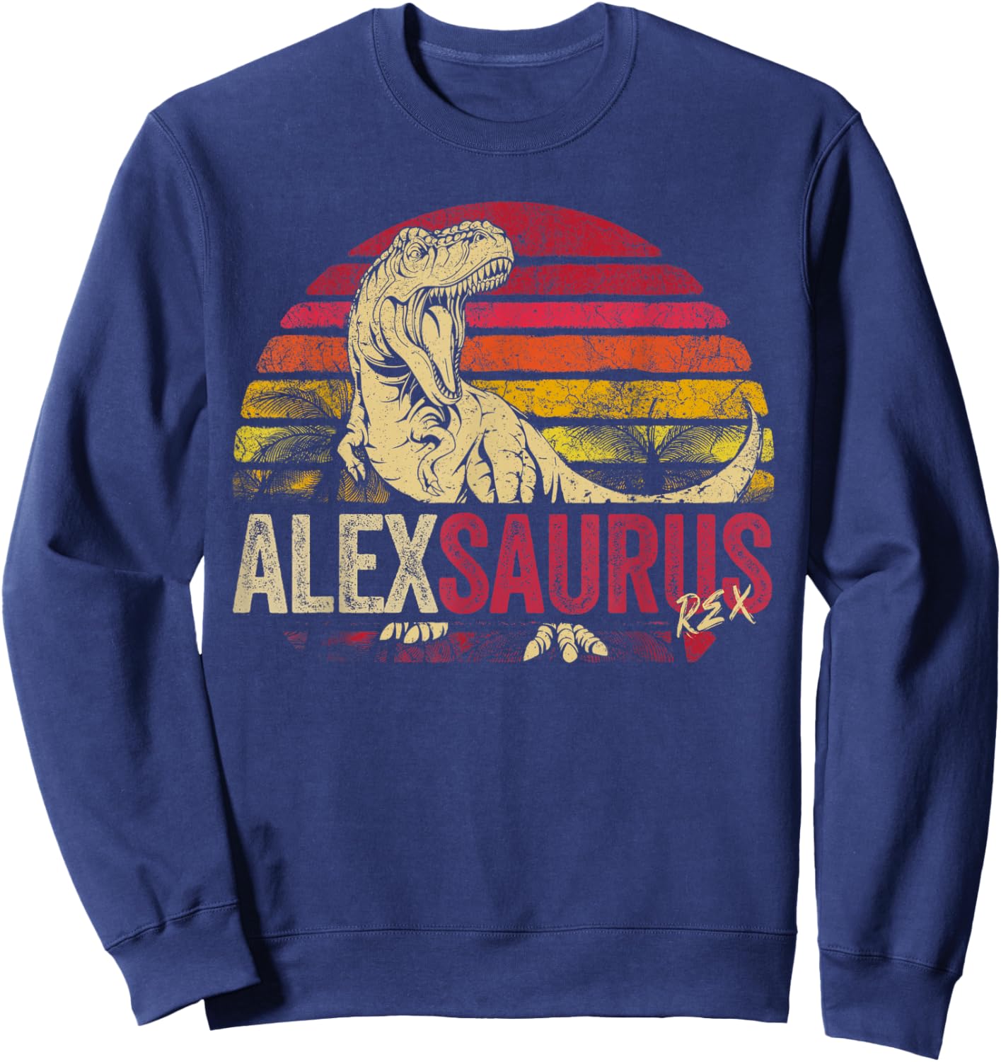 Alex Saurus Funny Personalized Dinosaur T Rex Boys Name Sweatshirt - Sweatshirt | Navy