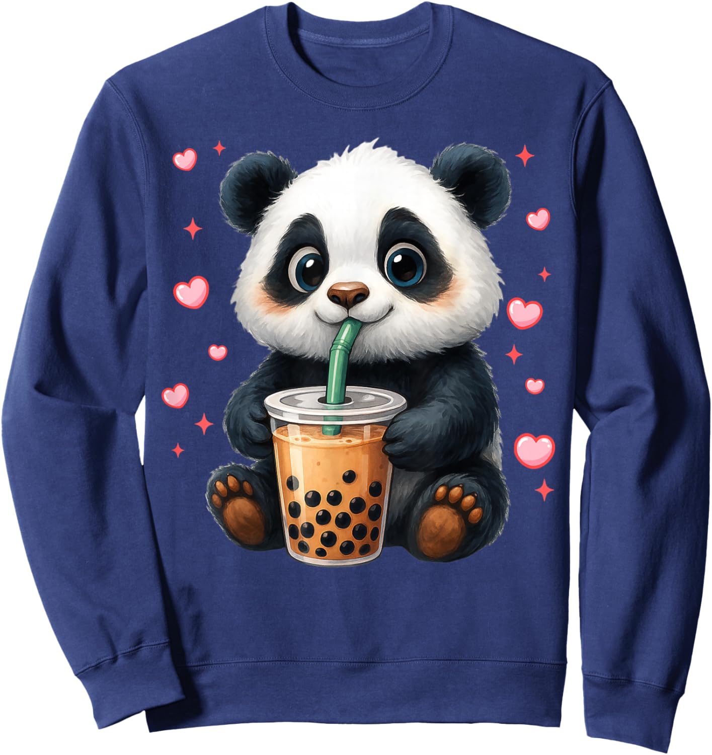Cute Funny Panda Drink Boba Tea Heart Girl Boy Kid Toddler Sweatshirt - Sweatshirt | Navy