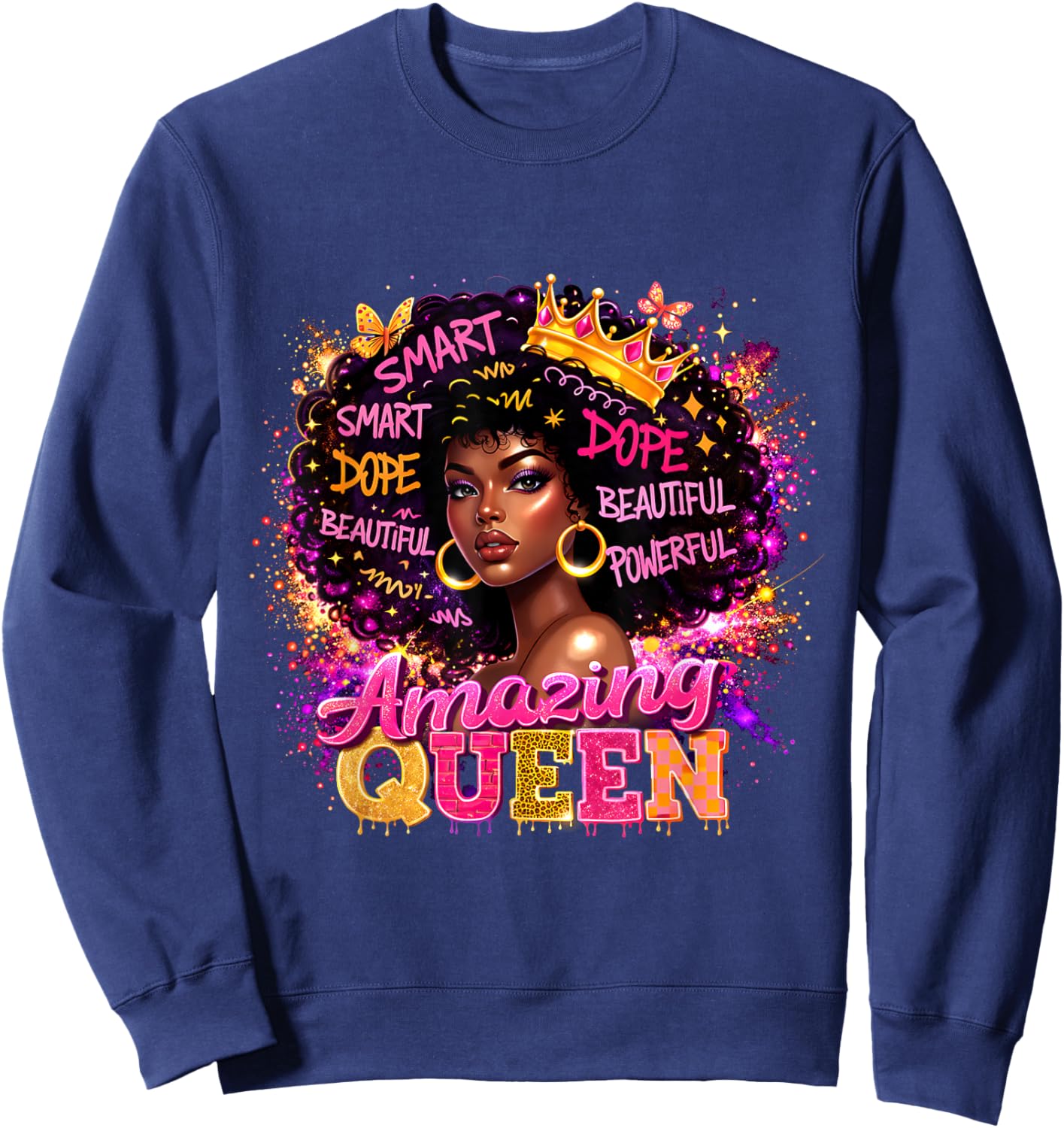 Afro Girl Black Women African Melanin Dope Queen Sweatshirt - Sweatshirt | Navy