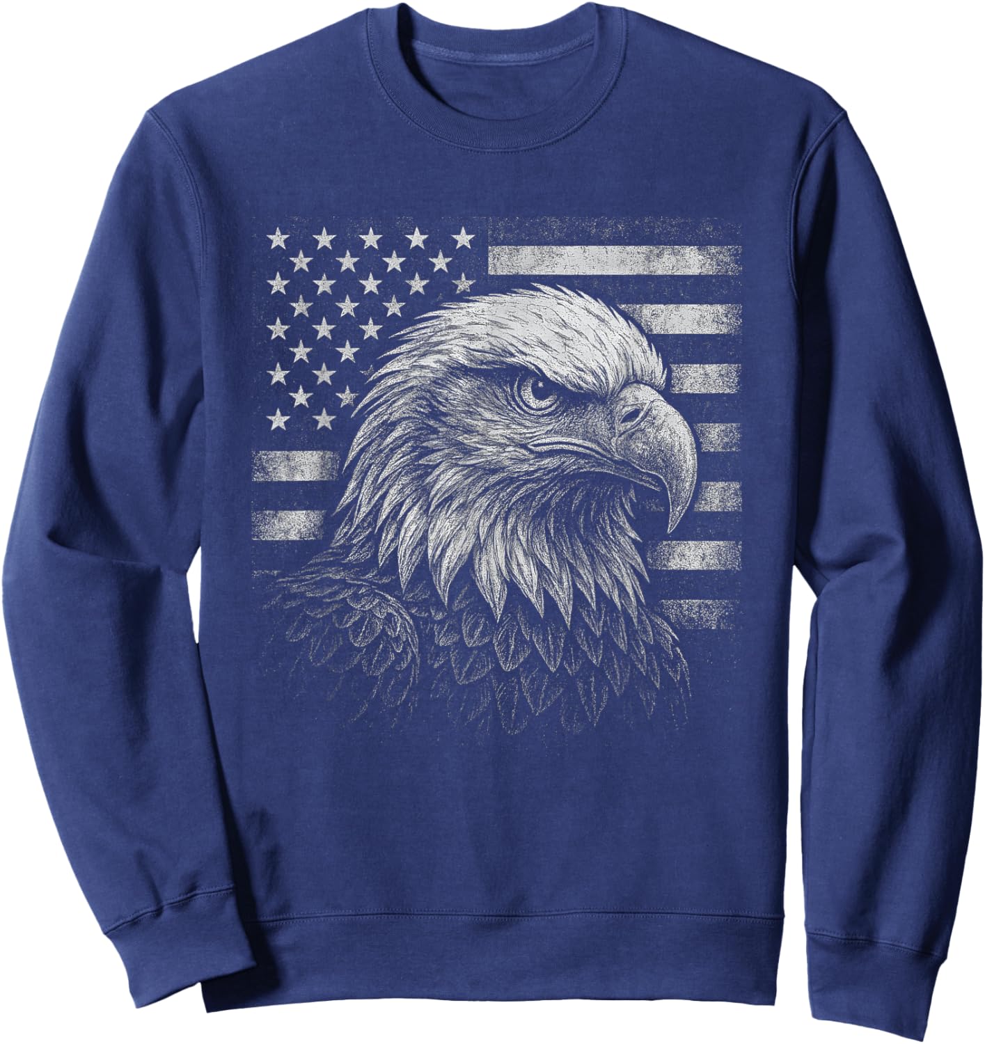 Fierce Eagle and American Flag Patriotic USA 4th of July Sweatshirt - Sweatshirt | Navy
