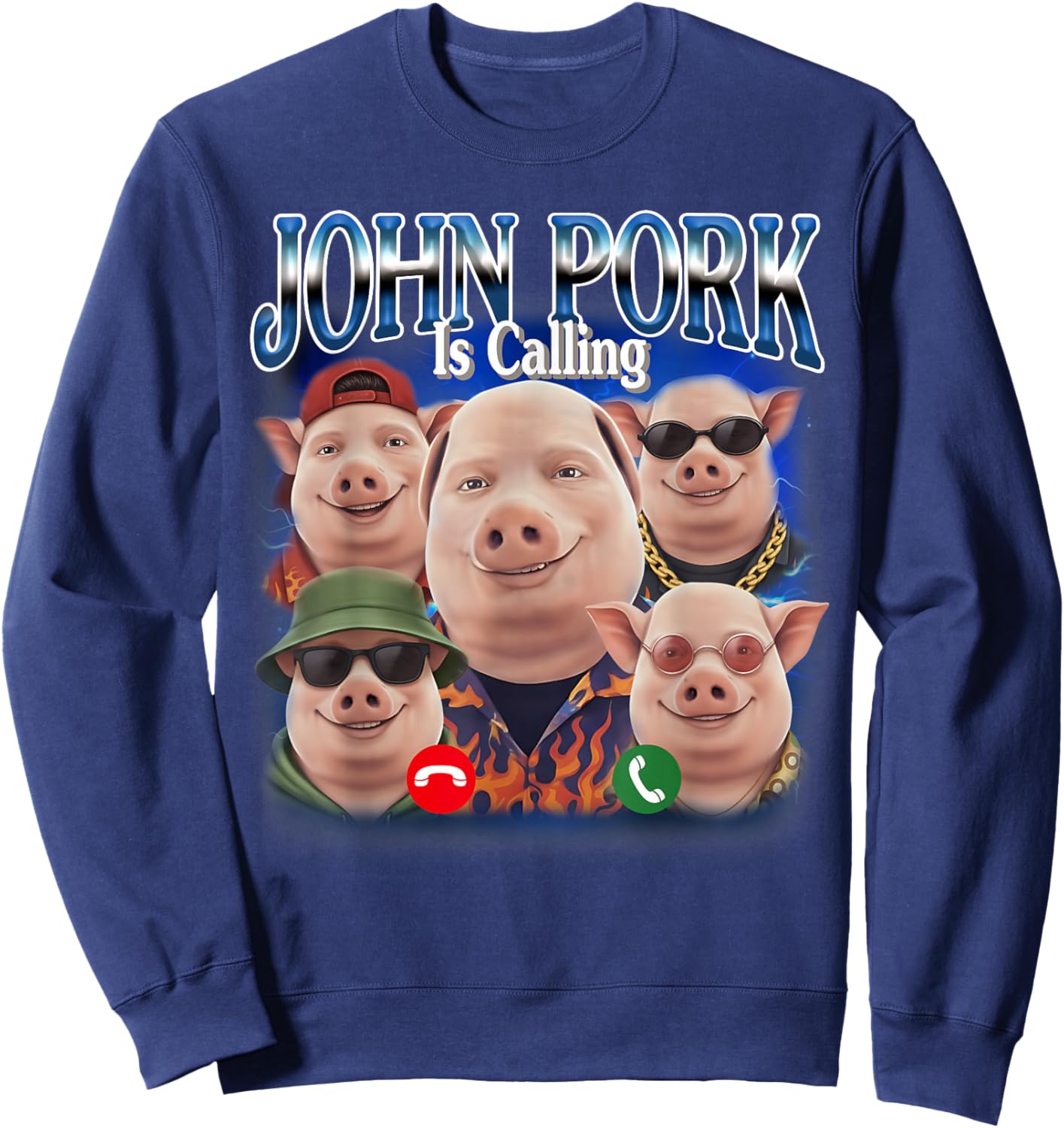 Funny John Pork is Calling John Pork Meme Bootleg Sweatshirt - Sweatshirt | Navy