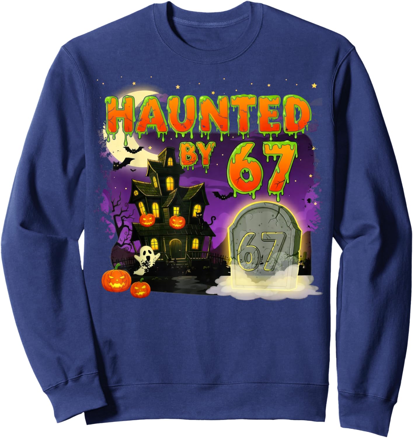 Haunted by 67 – Funny Ghost and Pumpkin Halloween Costume Sweatshirt - Sweatshirt | Navy