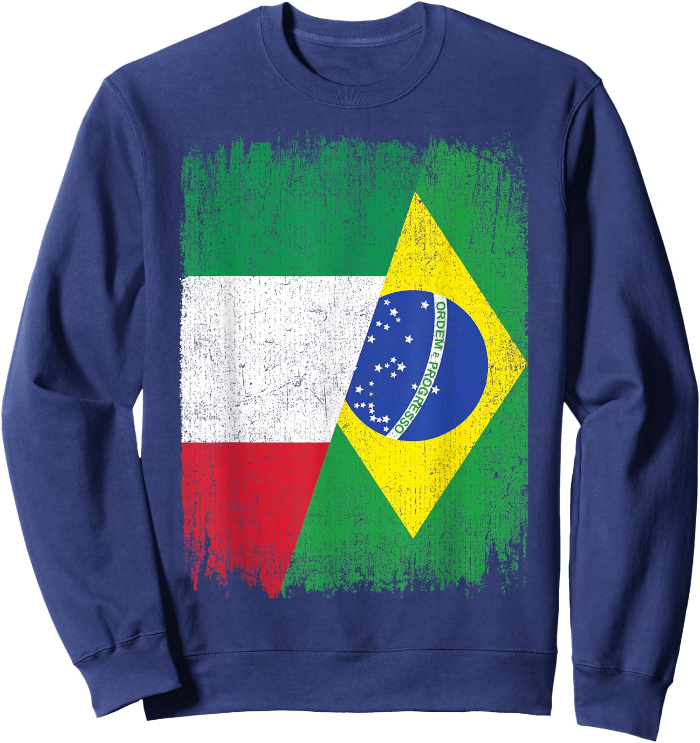 Half Italy Brazil Flag Italian Brazilian Pride Roots Sweatshirt - Sweatshirt | Navy
