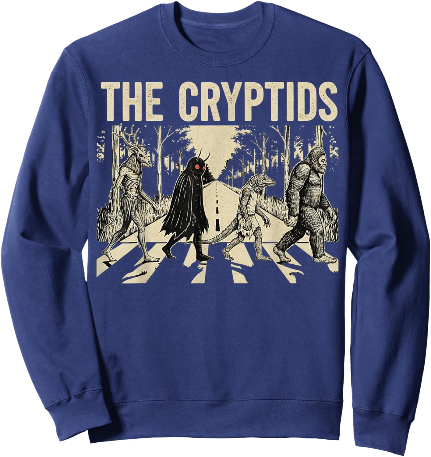 The Cryptids Funny Bigfoot Mothman Monster Halloween Graphic Sweatshirt - Sweatshirt | Navy