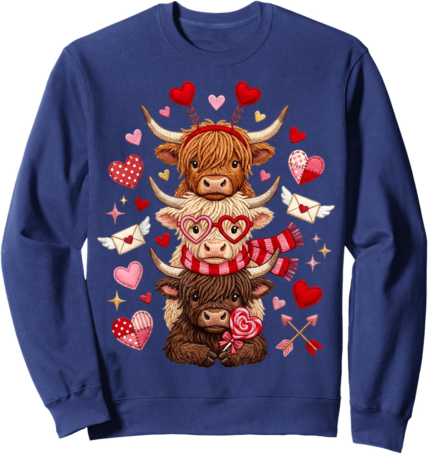 Scottish Cute Western Valentine Highland Cows with Hearts Sweatshirt - Sweatshirt | Navy
