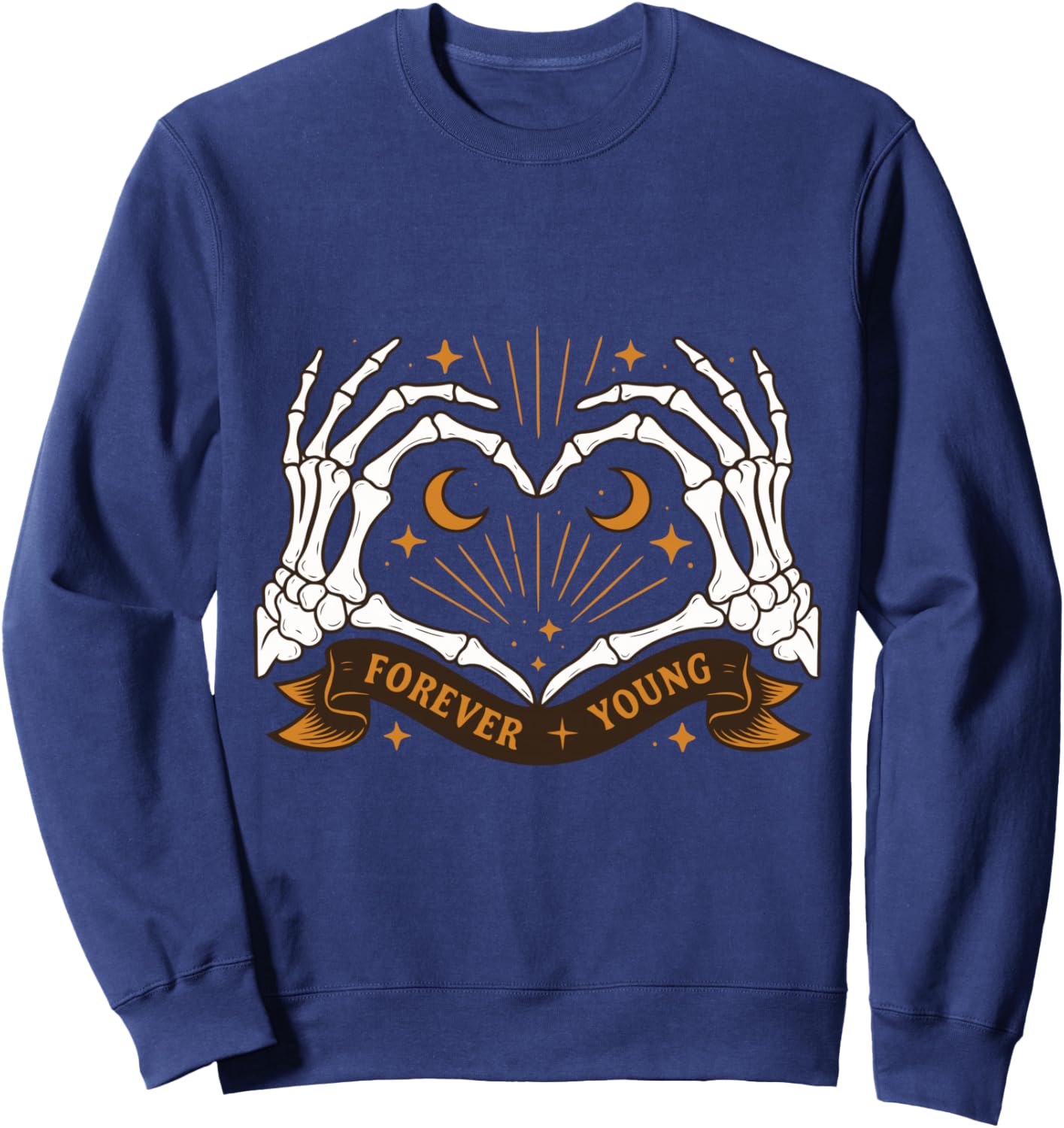 Forever Young Skeleton Hands Heart Gothic Sweatshirt - Sweatshirt | Navy