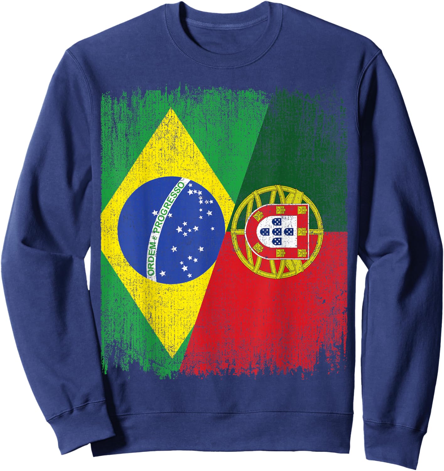 Half Brazil Portugal Split Flag Brazilian Portuguese Roots Sweatshirt - Sweatshirt | Navy