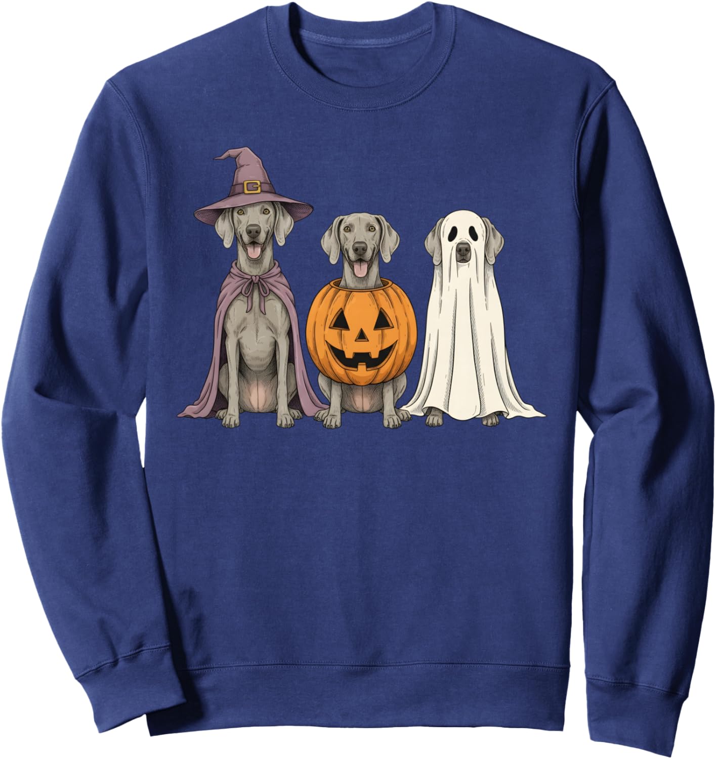 Spooky Ghost Weimaraner Pumpkin Halloween Dog Lover Sweatshirt - Sweatshirt | Navy
