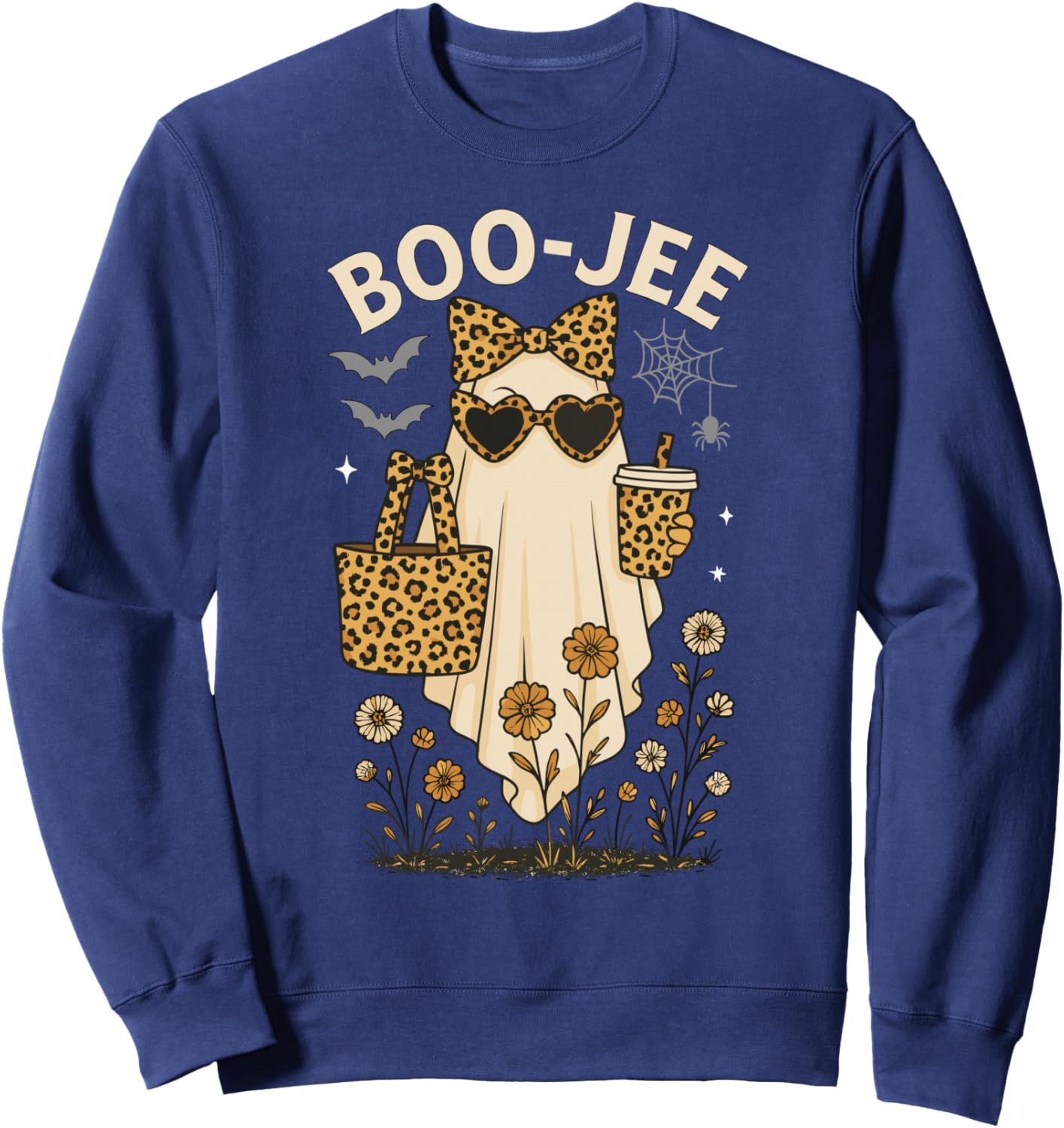 Halloween Boujee Ghost Coquette Leopard Ghost Coffee Boo-JEE Sweatshirt - Sweatshirt | Navy