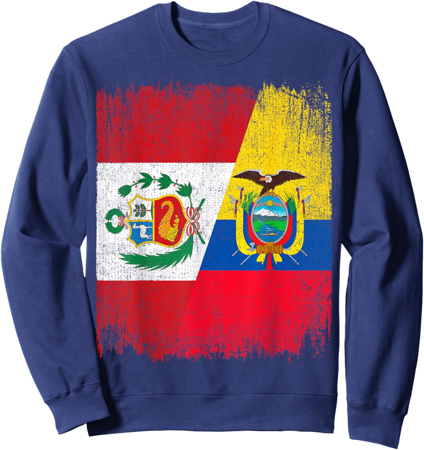 Half Ecuador Peru Split Flag Ecuadorian Peruvian Pride Roots Sweatshirt - Sweatshirt | Navy