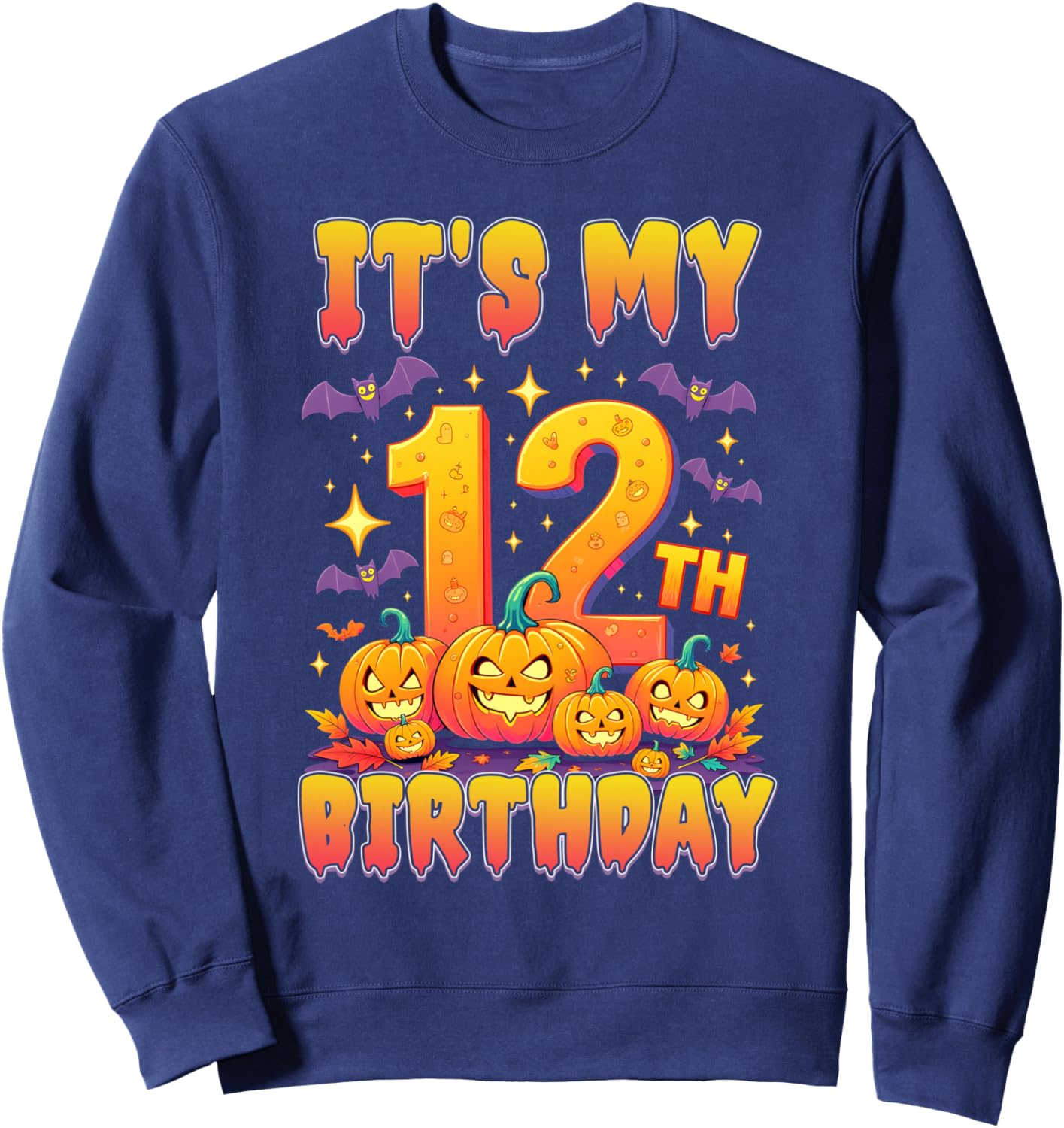It's My 12th Birthday 12 Year Old Kids Halloween Pumpkin Sweatshirt - Sweatshirt | Navy