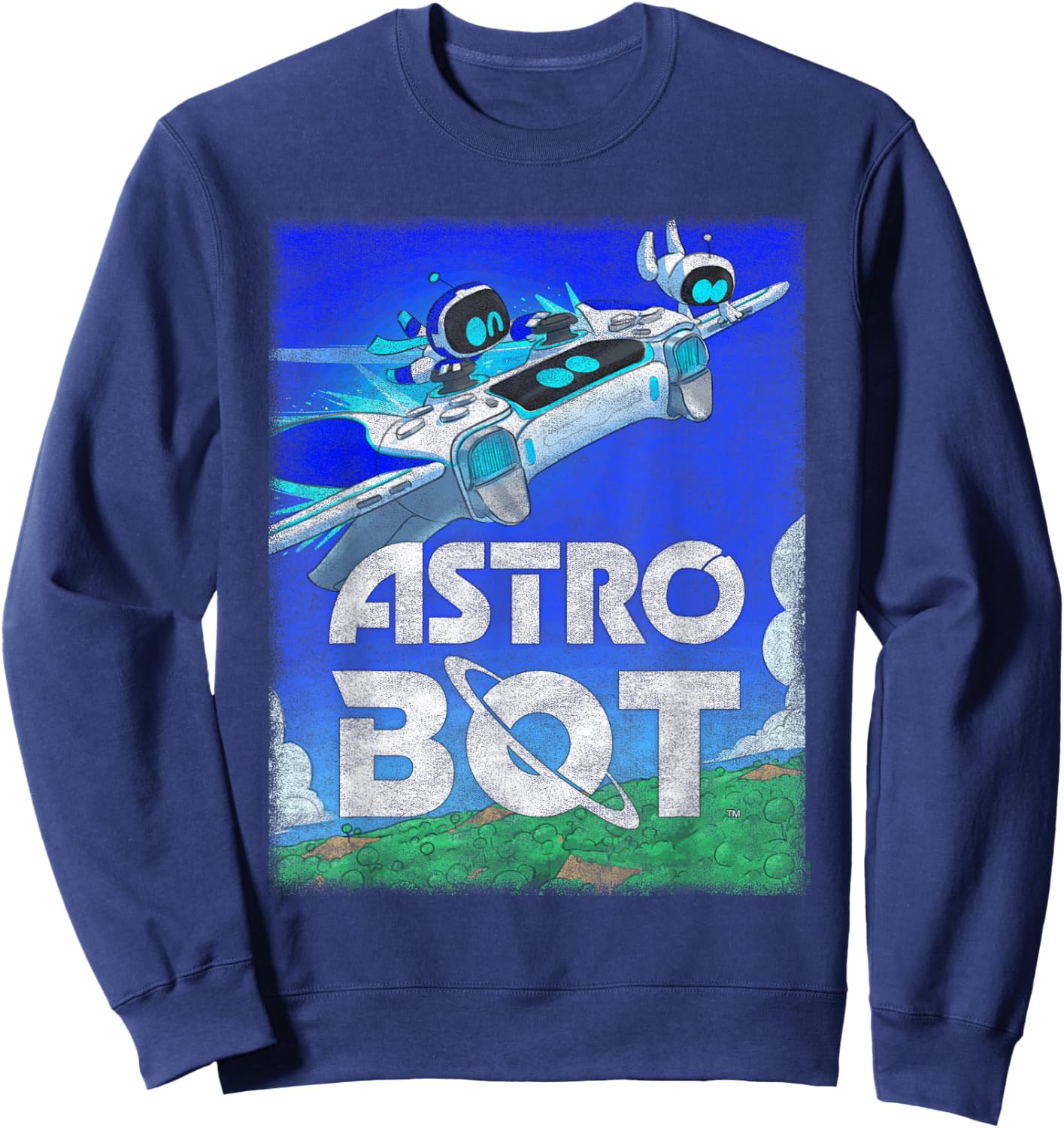 Astro Bot Flying Colorful Landscape Video Game Sweatshirt - Sweatshirt | Navy