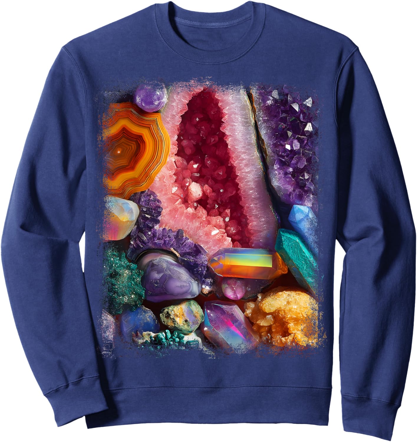 Crystal Geode Collection Design Colorful Minerals and Gems Sweatshirt - Sweatshirt | Navy