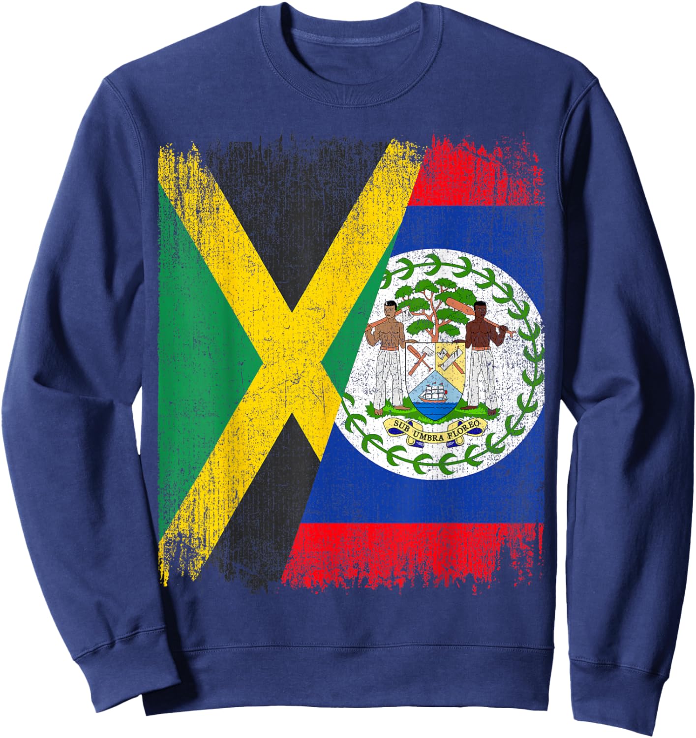 Half Jamaica Belize Flag Jamaican Belizean Pride Roots Sweatshirt - Sweatshirt | Navy
