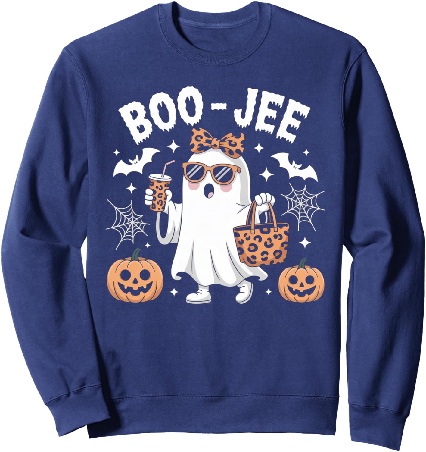 Boo JEE Ghost Halloween Spooky Vibes Boujee Boo Jee Ghost Sweatshirt - Sweatshirt | Navy