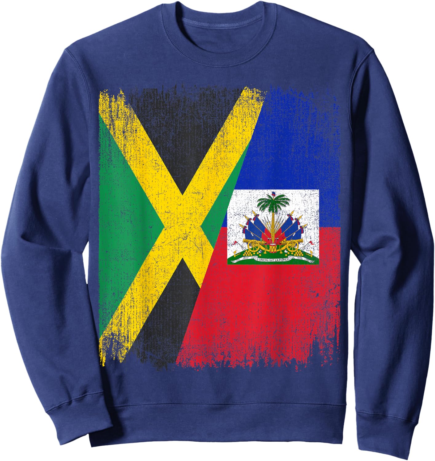 Half Jamaica Haiti Flag Jamaican Haitian Pride Roots Sweatshirt - Sweatshirt | Navy