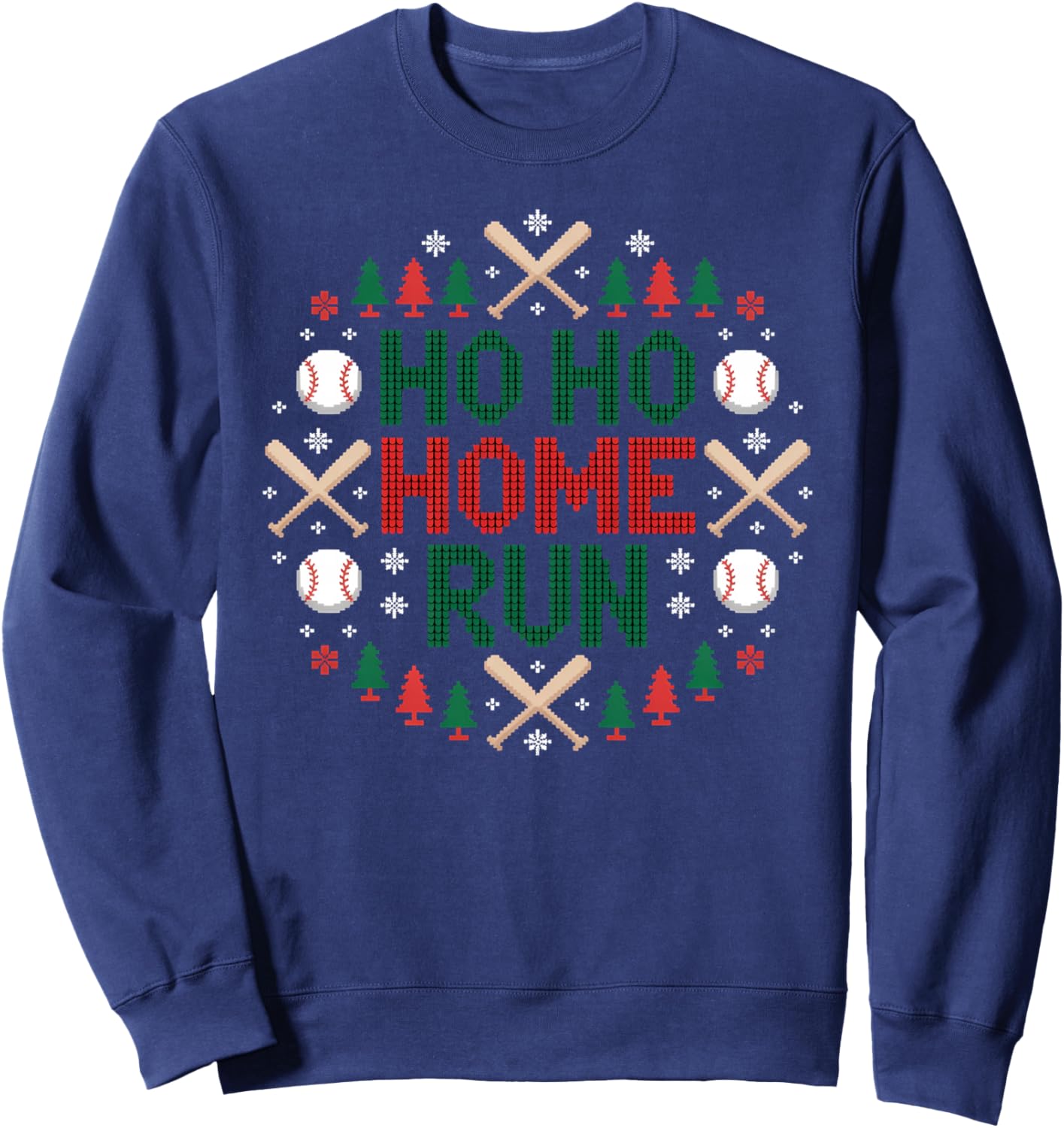 Ho Ho Home Run Ugly Christmas Sweater Funny Baseball lover Sweatshirt - Sweatshirt | Navy
