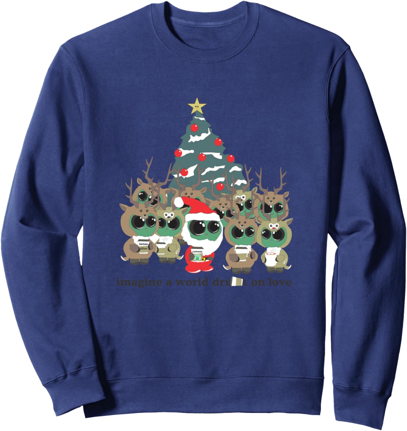 Lotus Alien Christmas party black & white Sweatshirt - Sweatshirt | Navy