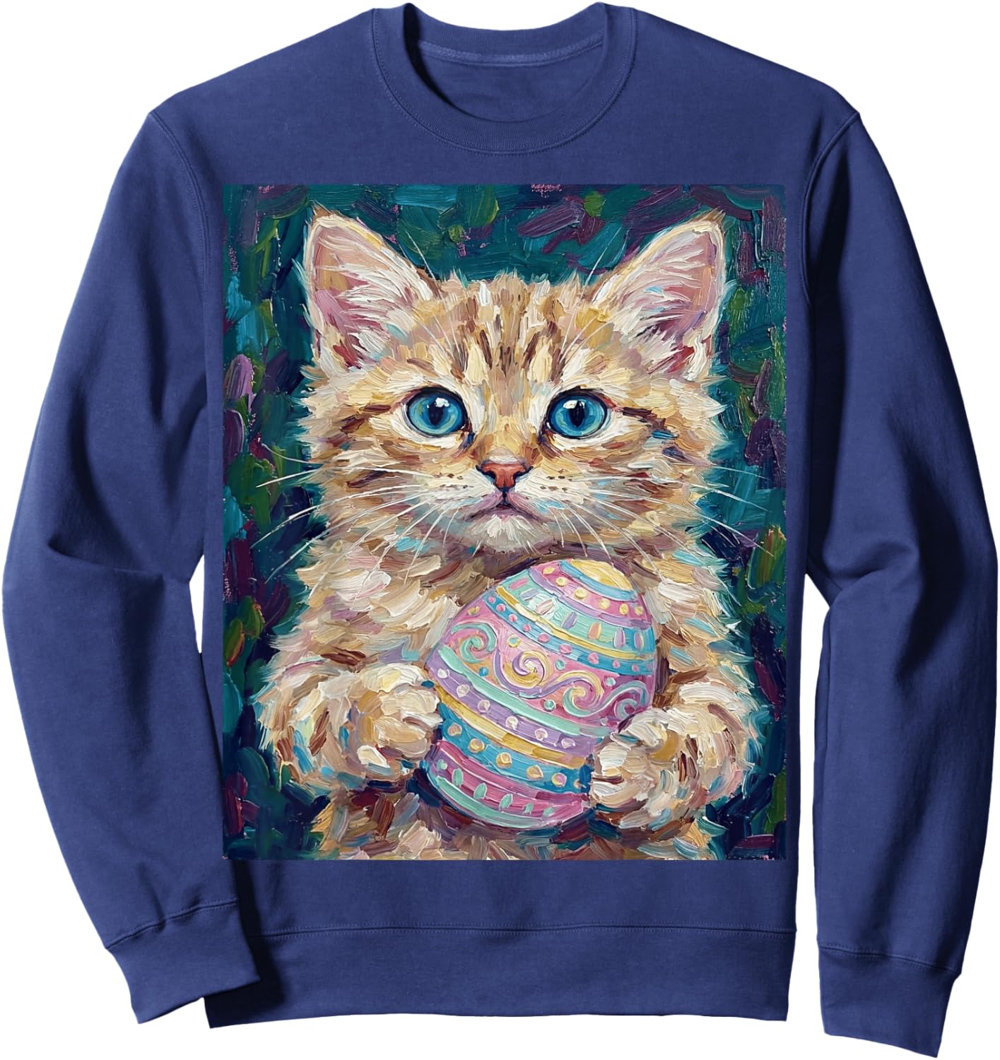 Cute Easter Kitten Holding Decorated Egg Sweatshirt - Sweatshirt | Navy