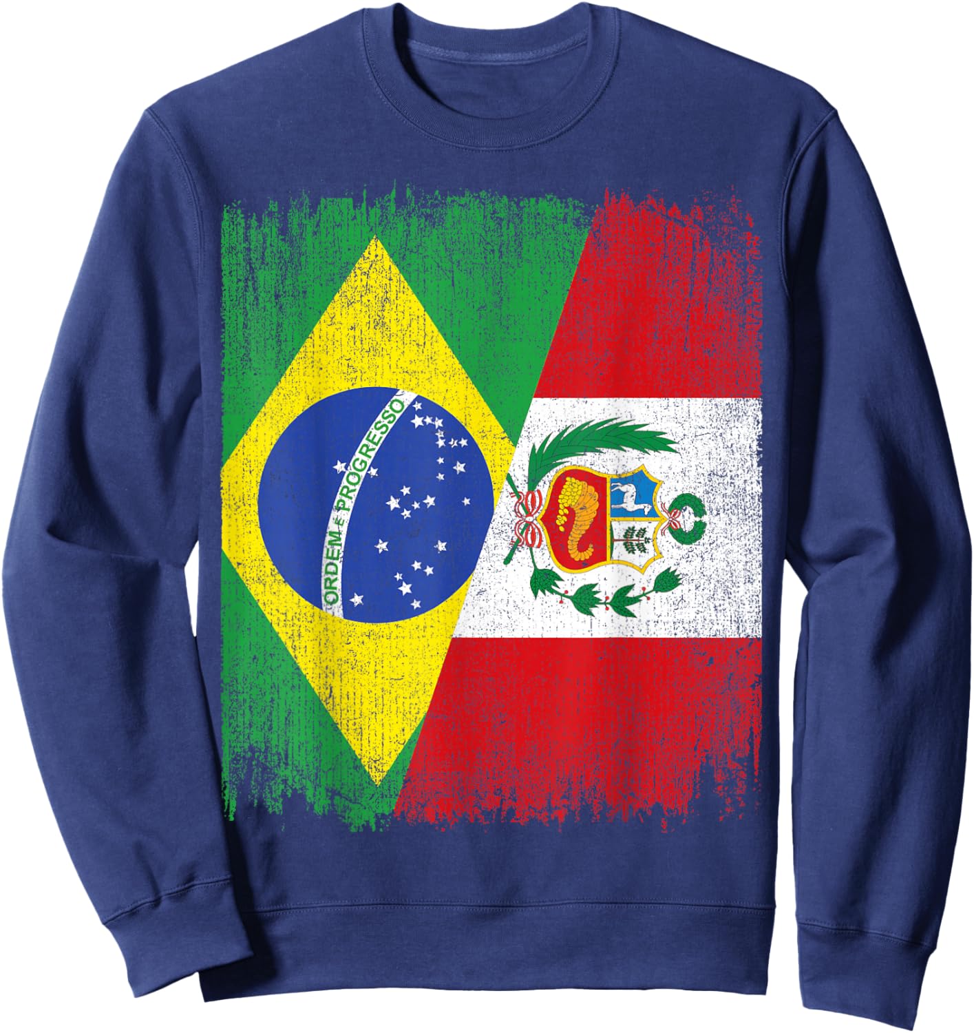 Half Brazil Peru Split Flag Brazilian Peruvian Roots Sweatshirt - Sweatshirt | Navy