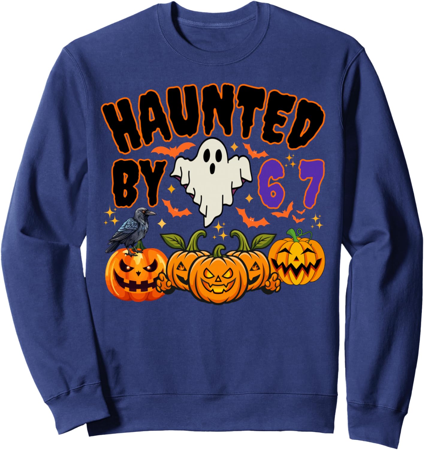 Halloween Haunted by 6 7 Six Seven Gen Alpha Z 67 Meme Sweatshirt - Sweatshirt | Navy