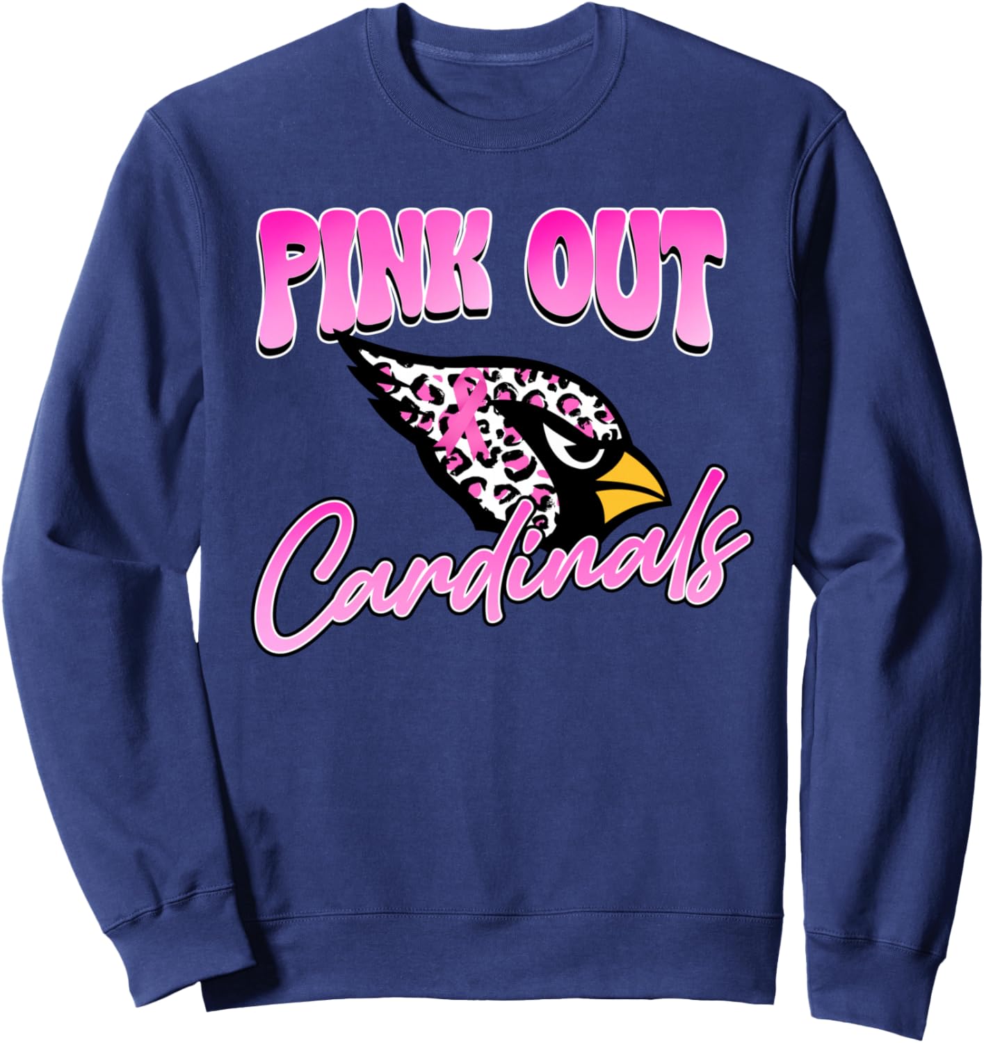 Pink Out Cardinals Breast Cancer Awareness Ribbon School Sweatshirt - Sweatshirt | Navy