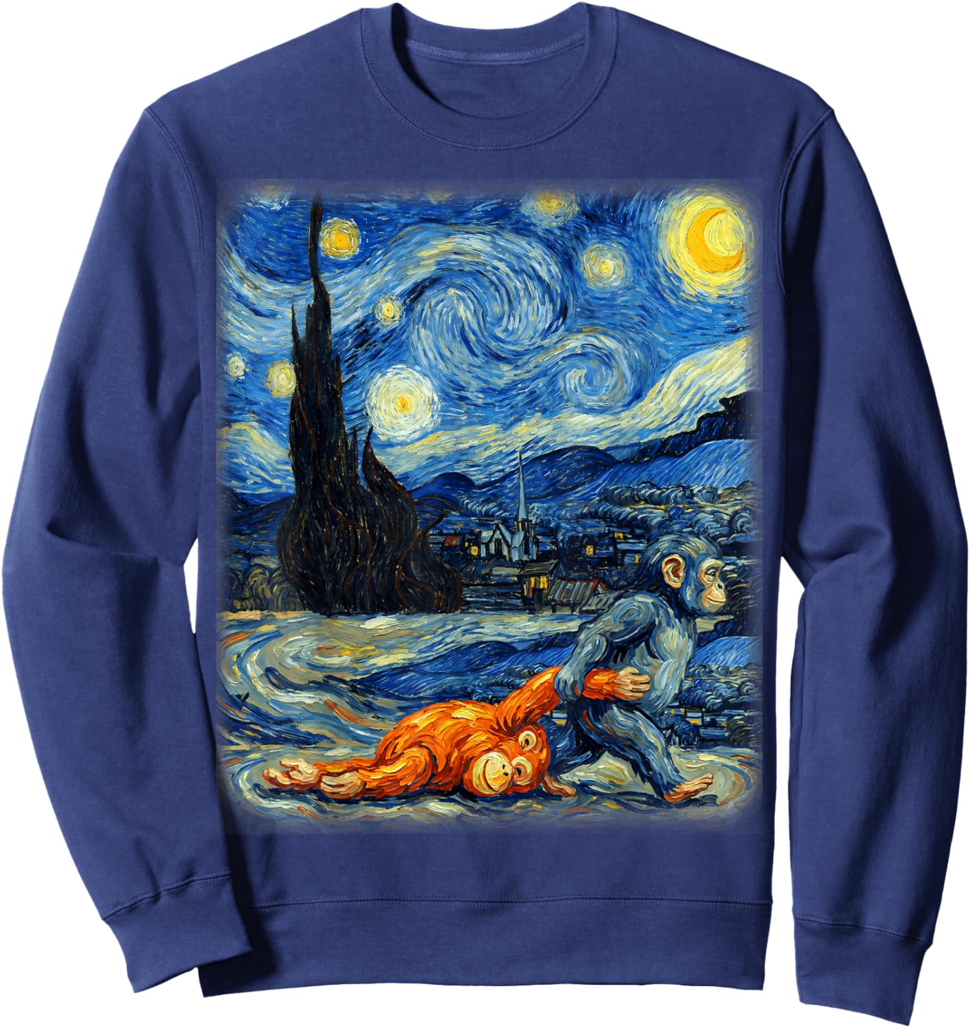 Punch-kun Panchi Kun Viral Video Star Van Gogh Monkey Punch Sweatshirt - Sweatshirt | Navy