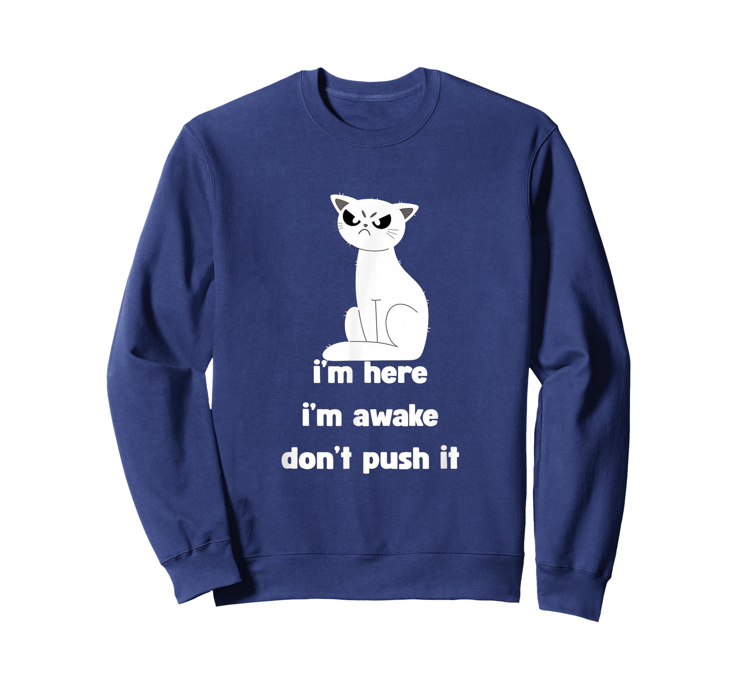 Sarcastic Cat I'm Here I'm Awake Don't Push It Mens Womens T-Shirt